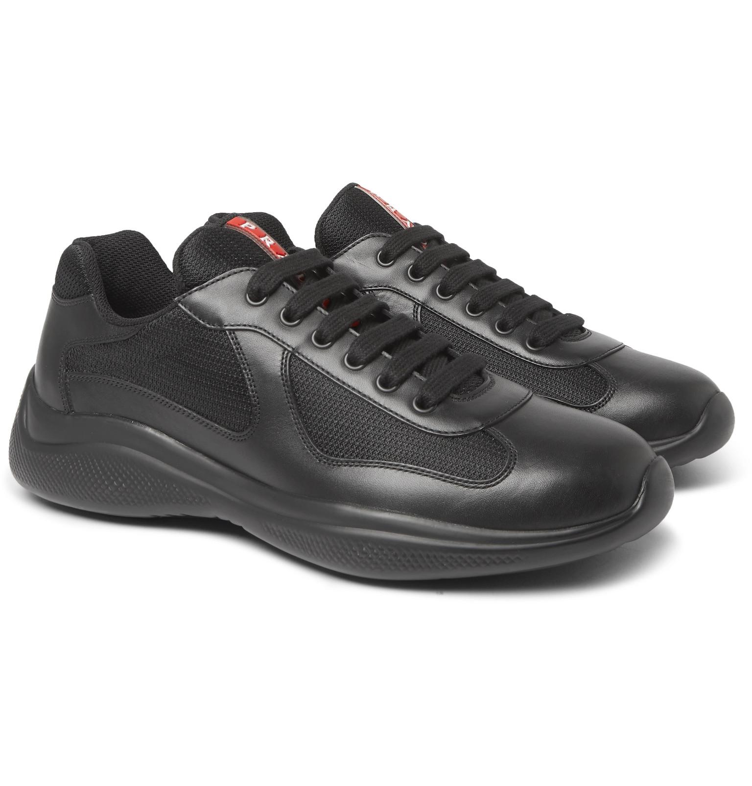 Prada America's Cup Leather And Mesh Sneakers in Black for Men - Lyst