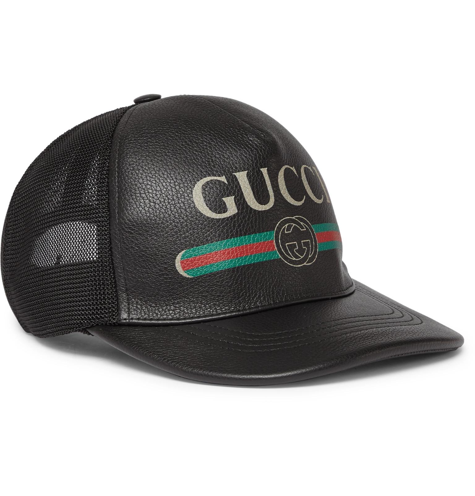 Gucci Fake Logo Leather Cap in White 