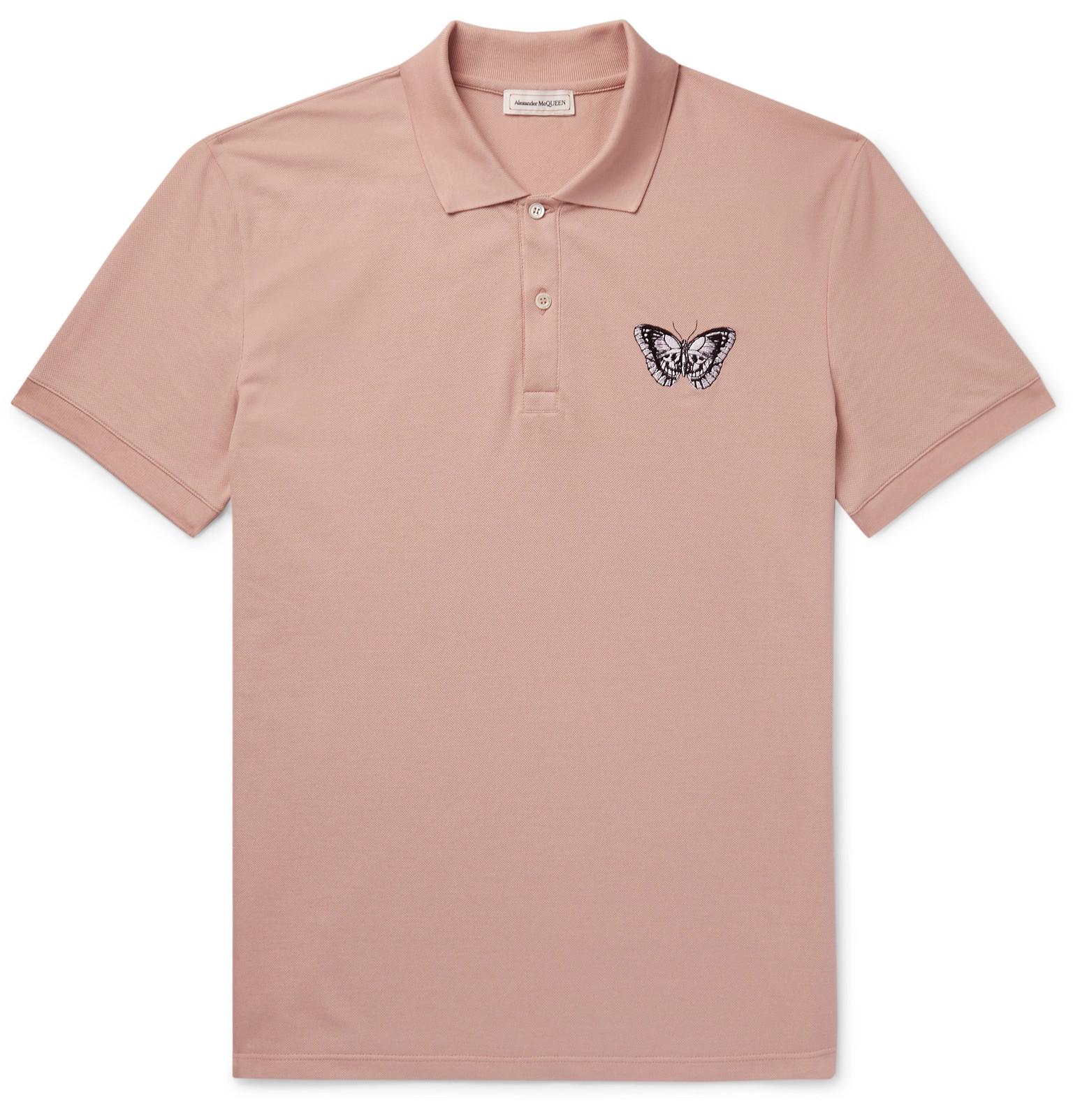 Alexander McQueen Embroidered Cotton-piqué Polo Shirt in Pink for Men ...