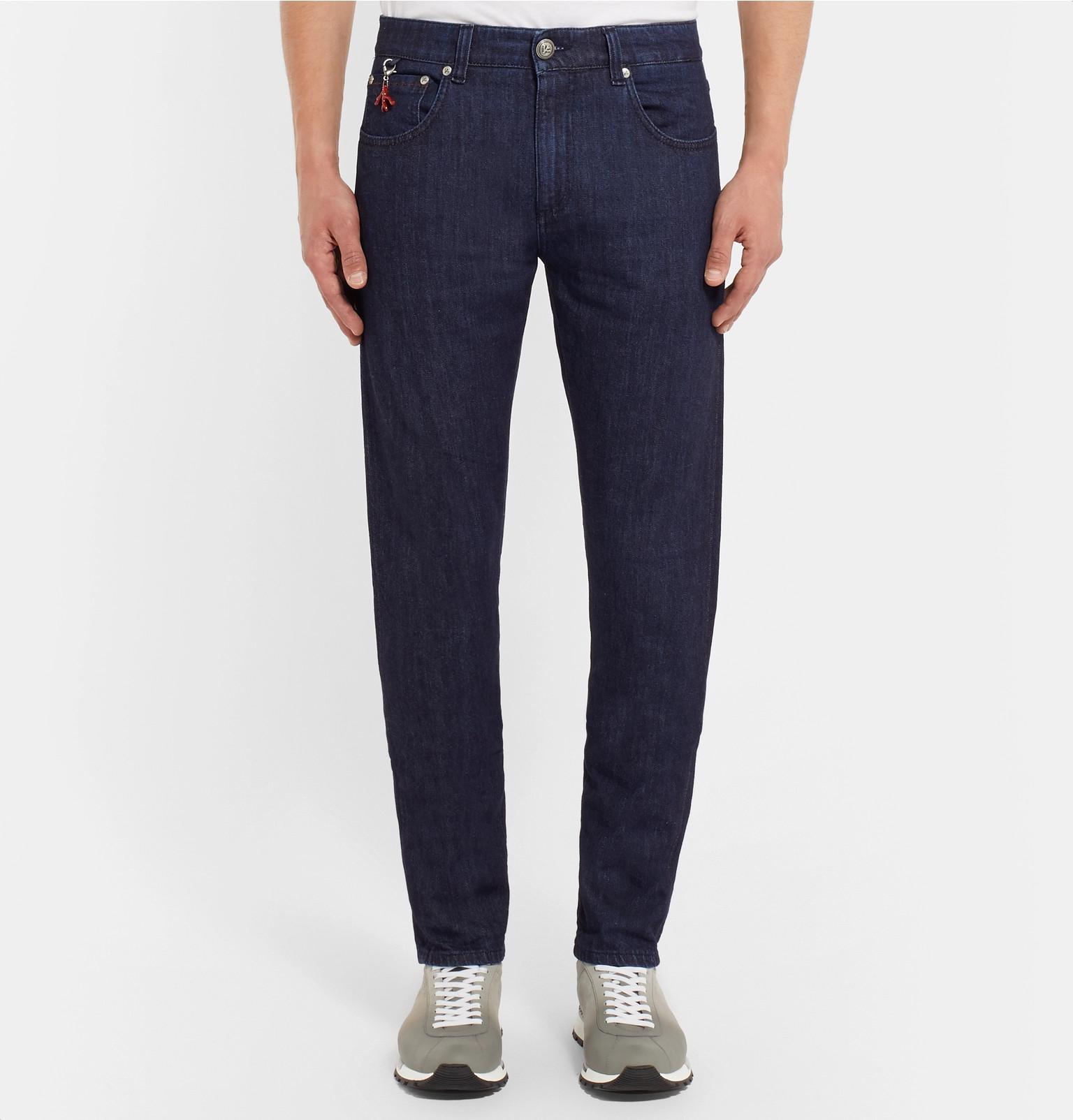 Isaia Slim-fit Stretch-denim Jeans in Indigo (Blue) for Men - Lyst