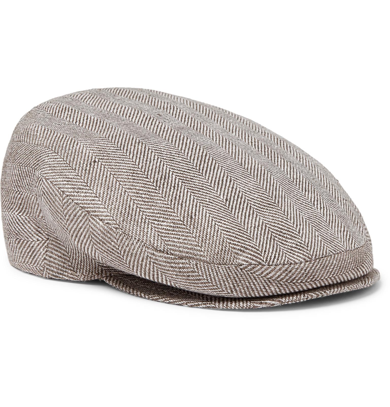 Borsalino Herringbone Linen Flat Cap in Brown for Men - Lyst