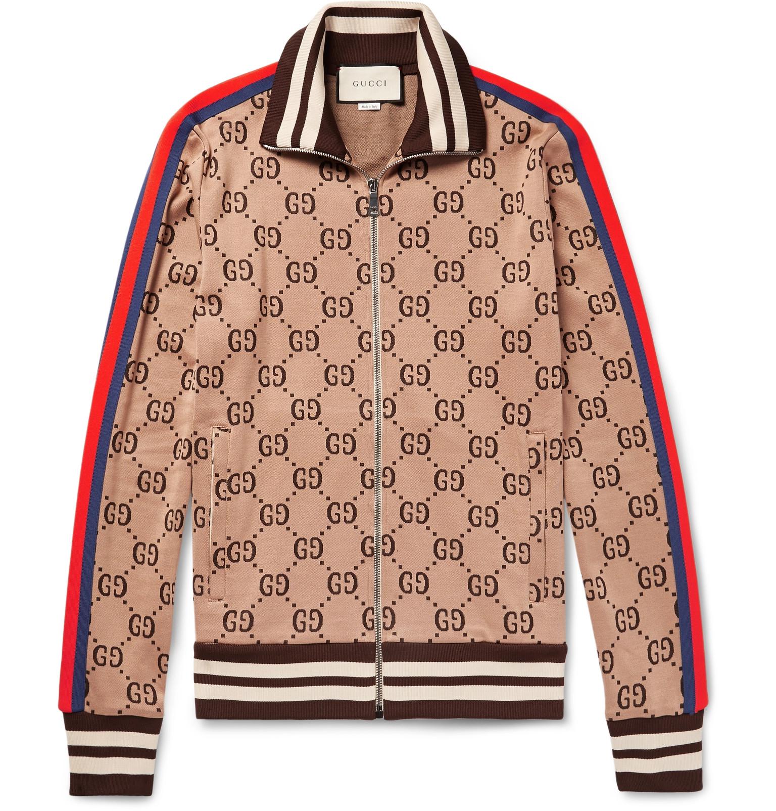 Gucci Slim-fit Webbing-trimmed Cotton-jacquard Track Jacket in Brown for  Men | Lyst