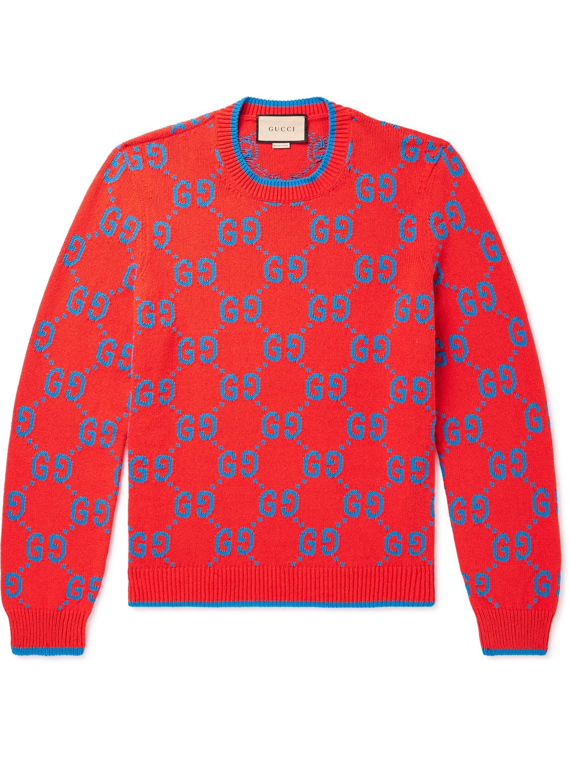 Gucci Logojacquard Cottonblend Sweater in Red for Men Lyst
