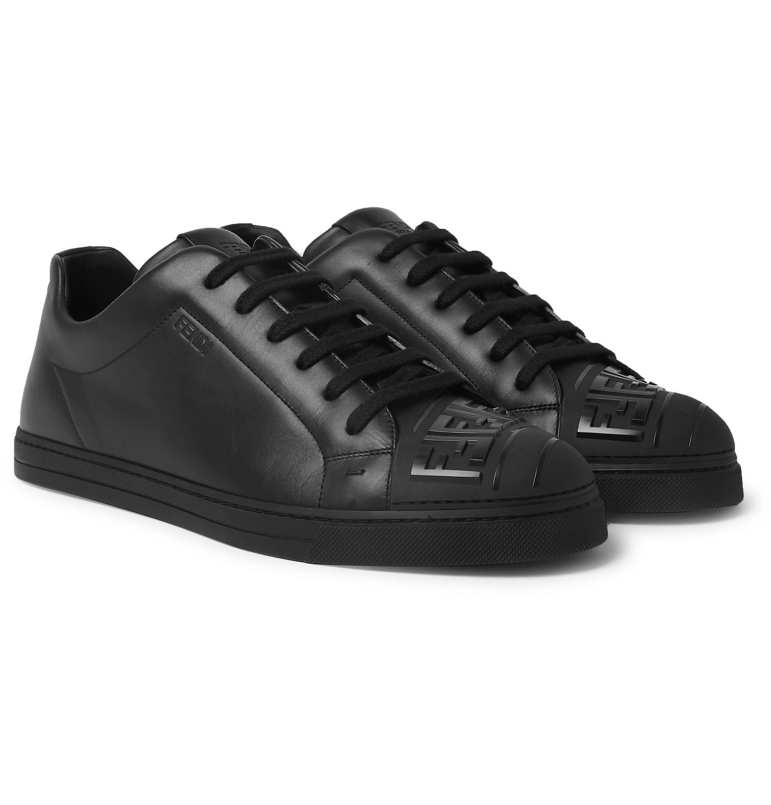 Fendi Logo-embossed Leather Sneakers in Black for Men - Lyst