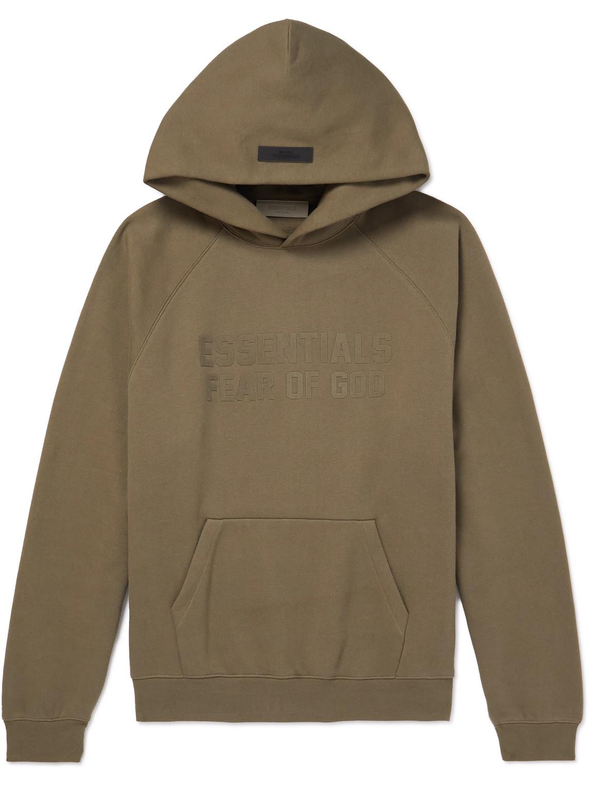 Fear of God ESSENTIALS Logo-flocked Cotton-blend Jersey Hoodie in Green for  Men | Lyst