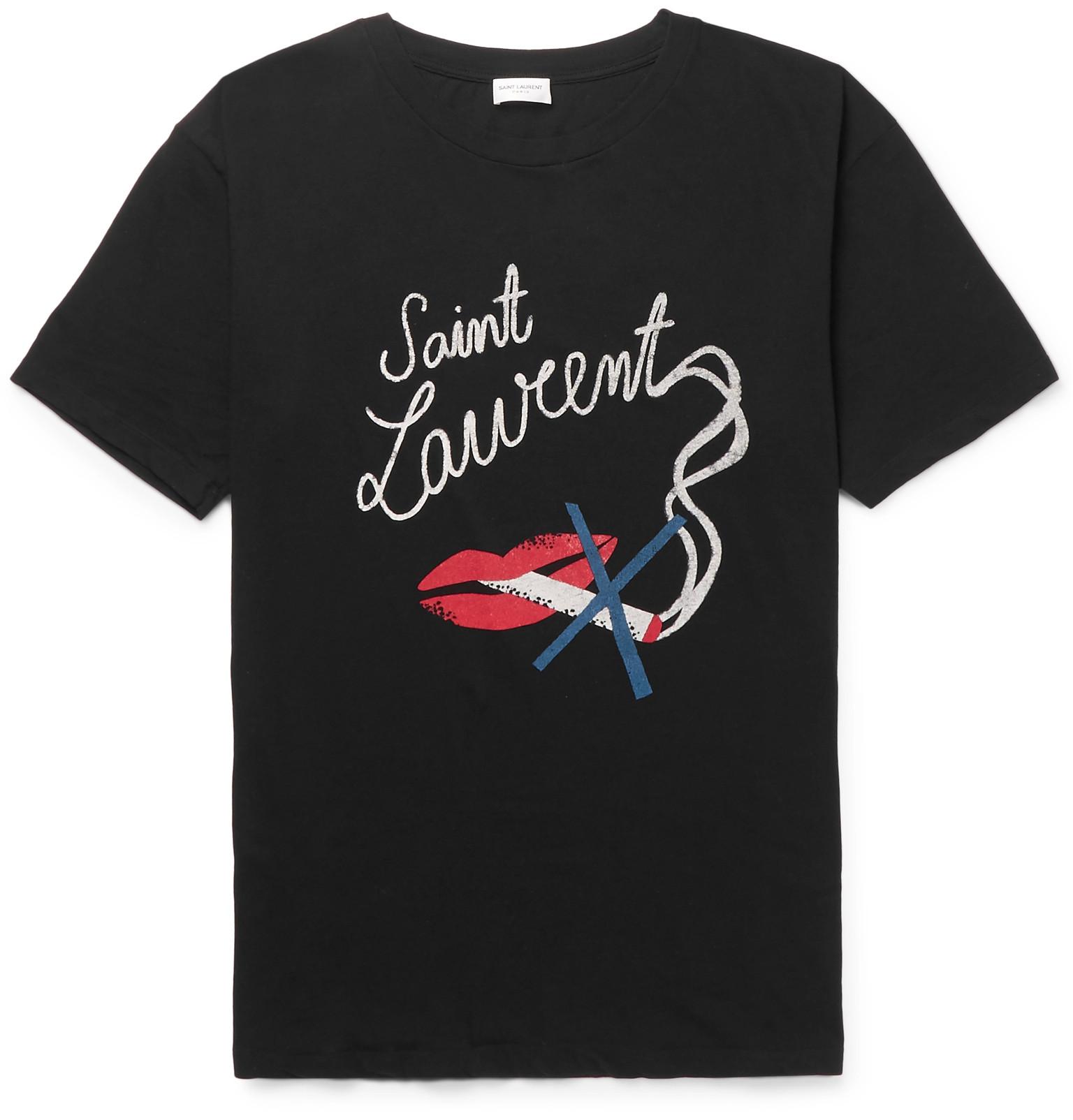Saint Laurent No Smoking Lips Printed Cotton-jersey T-shirt in Black for  Men | Lyst