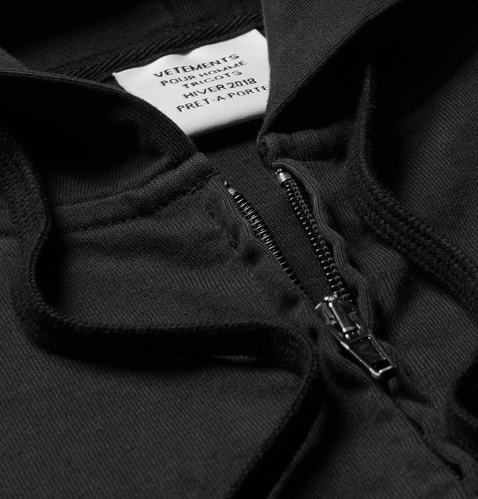 Vetements Embroidered Cotton-jersey Zip-up Hoodie in Black for Men | Lyst