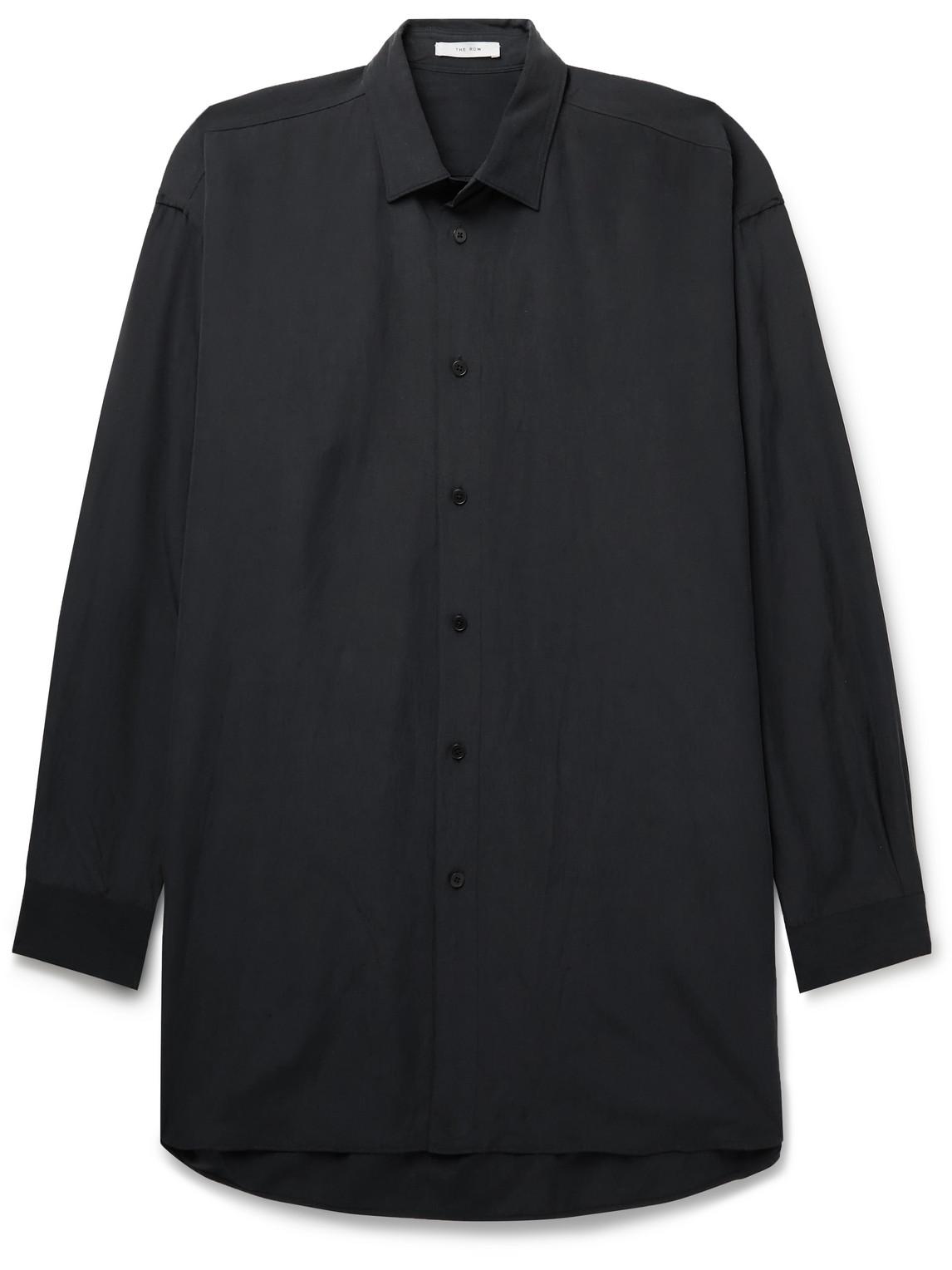 The Row Lukre Oversized Silk And Linenblend Voile Shirt in Black for
