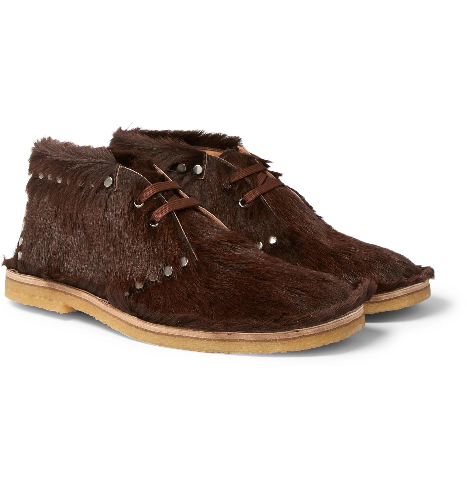 Prada Rubber Embellished Calf Hair Desert Boots in Brown for Men - Lyst