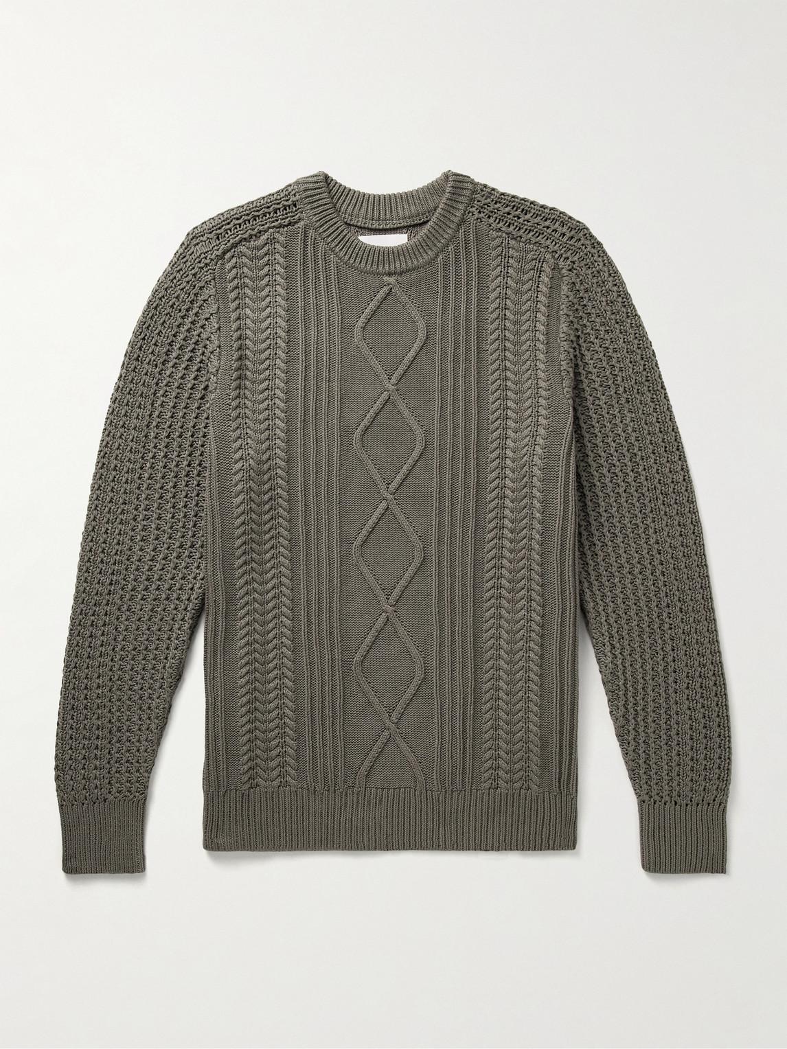 NN07 Caleb 6619 Cable-Knit Organic Cotton Sweater in Green for