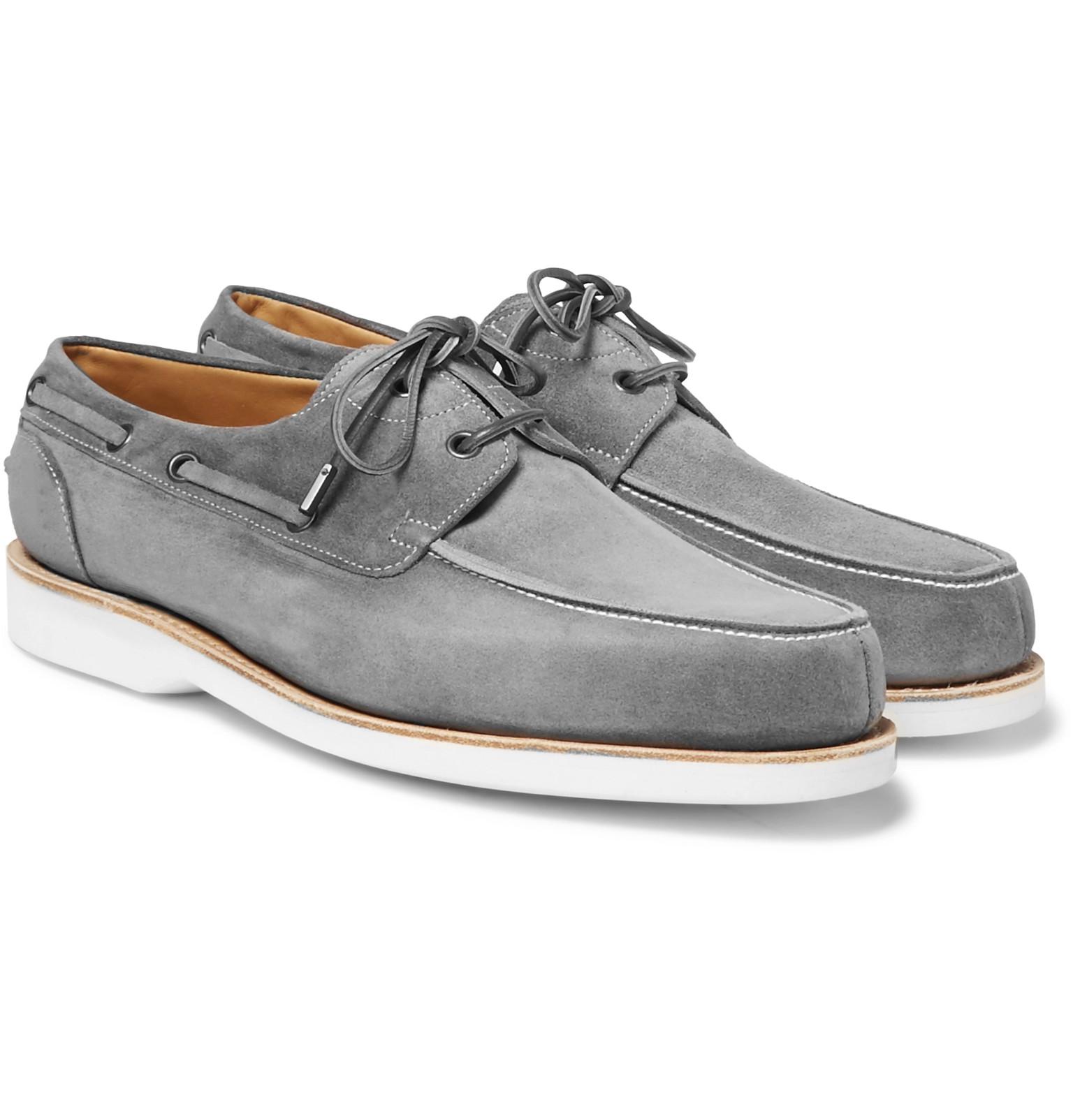 John Lobb Isle Suede Boat Shoes in Gray for Men | Lyst