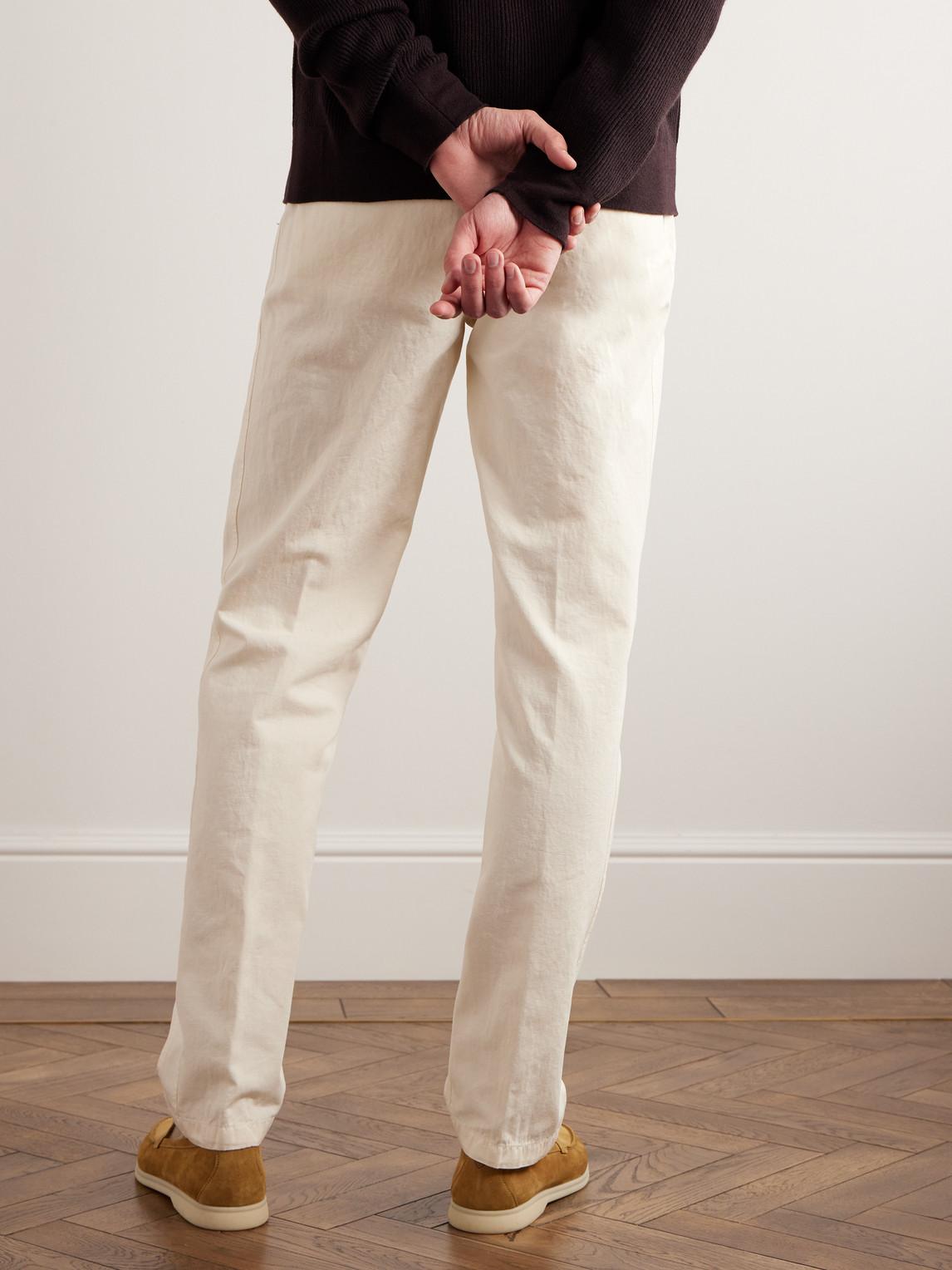 Loro Piana Straight-Leg Pleated Cotton And Linen-Blend Trousers in