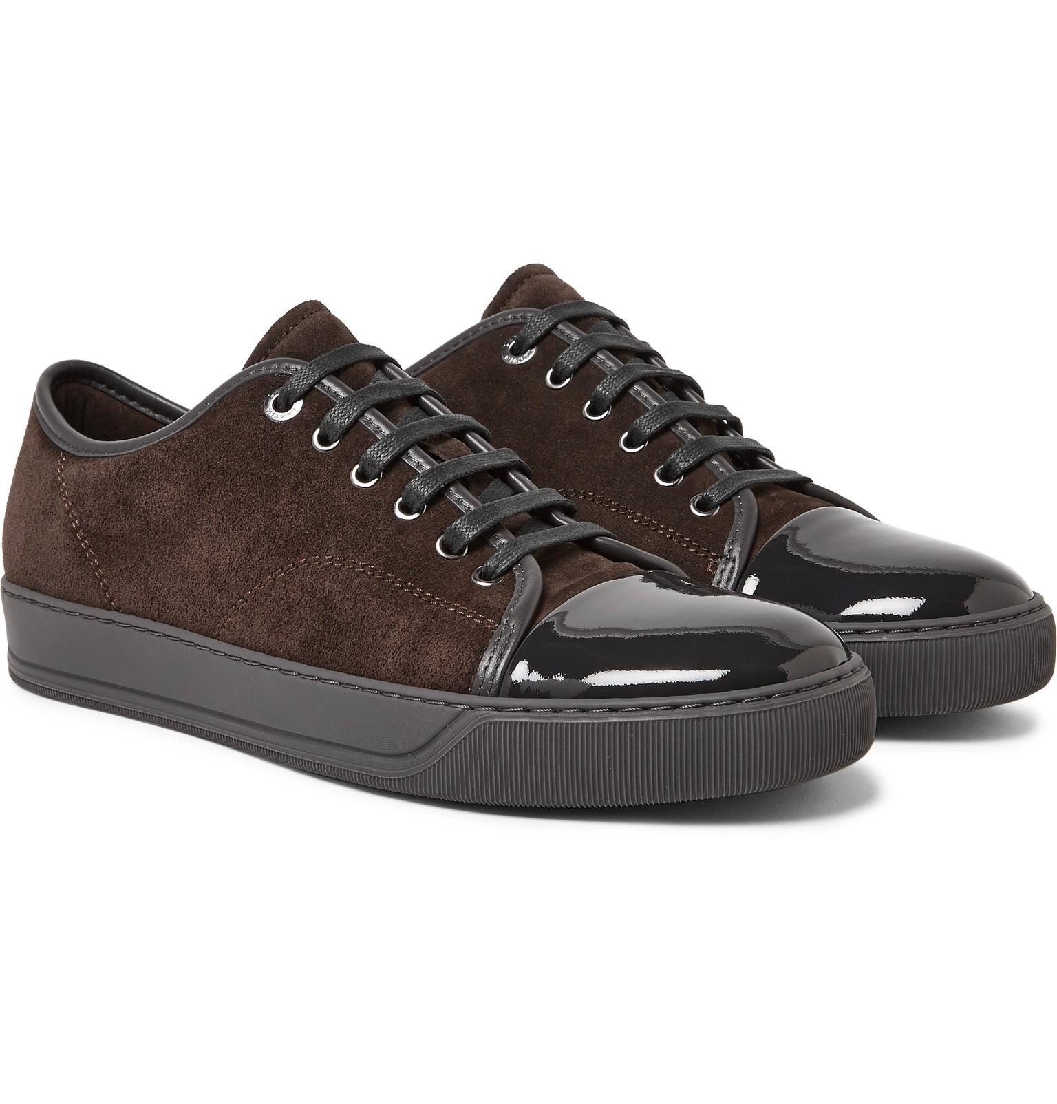 Lanvin Cap-toe Suede And Patent-leather Sneakers in Brown for Men | Lyst