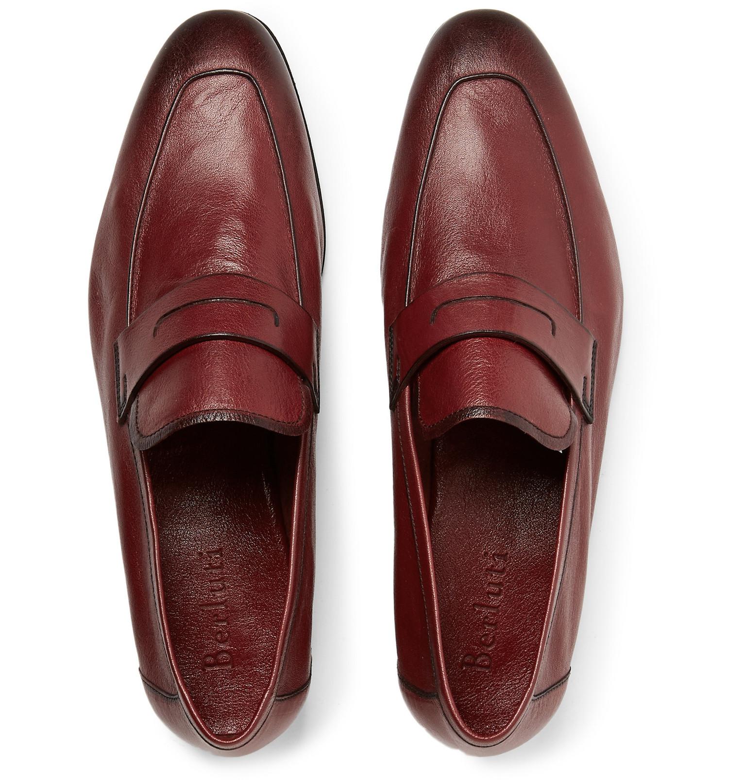 Berluti Lorenzo Leather Loafers in Burgundy (Red) for Men - Lyst