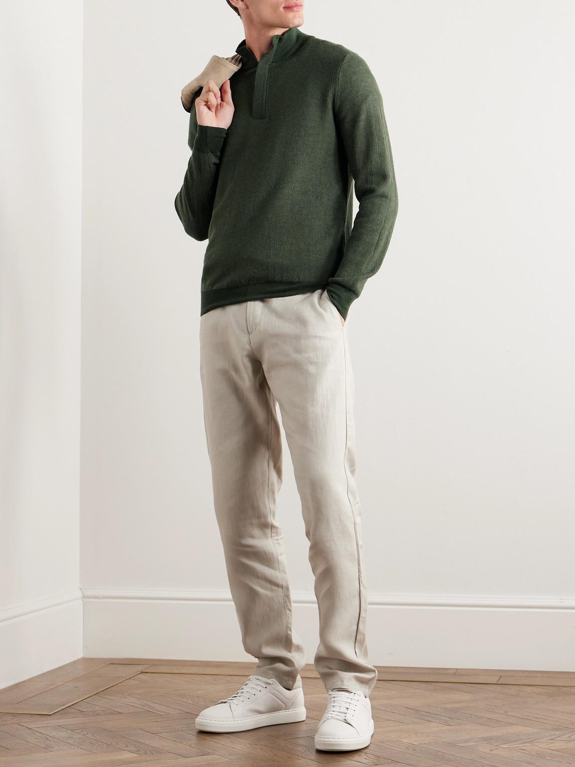 Wool-piqué Half-zip Sweater