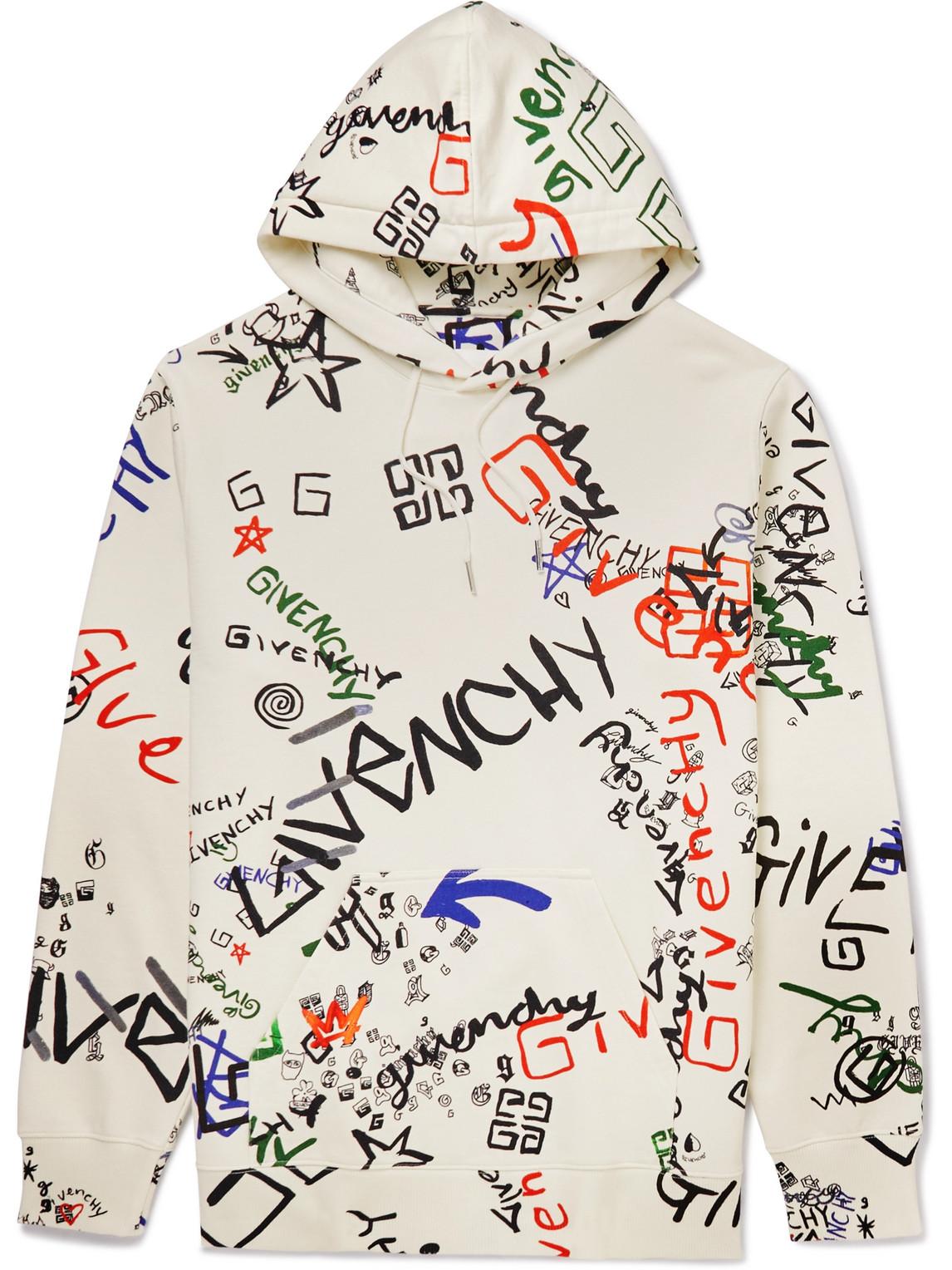 Givenchy Graffiti-print Cotton-blend Jersey Hoodie in Natural for 