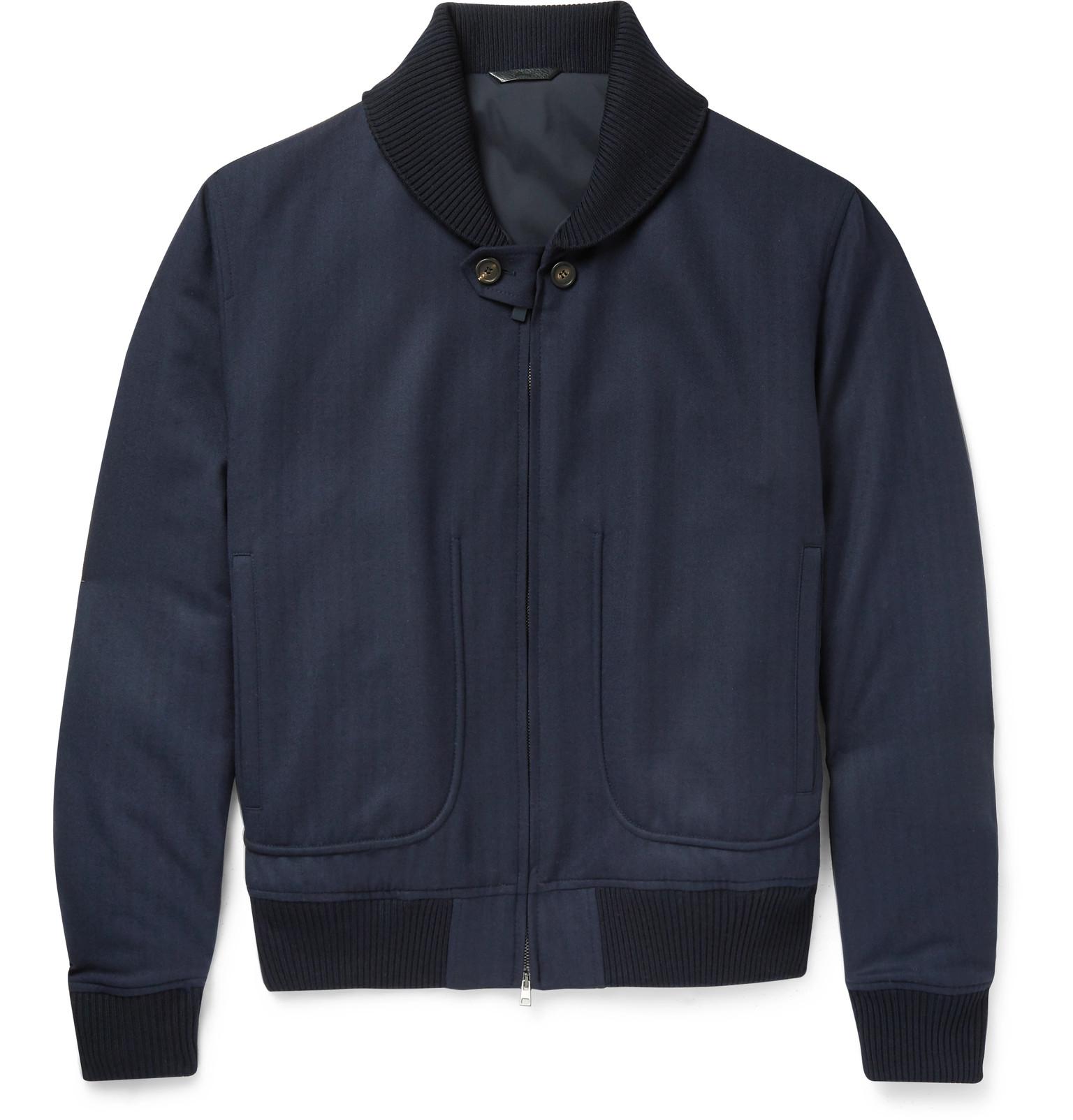 Brioni Herringbone Wool Bomber Jacket in Navy (Blue) for Men Lyst