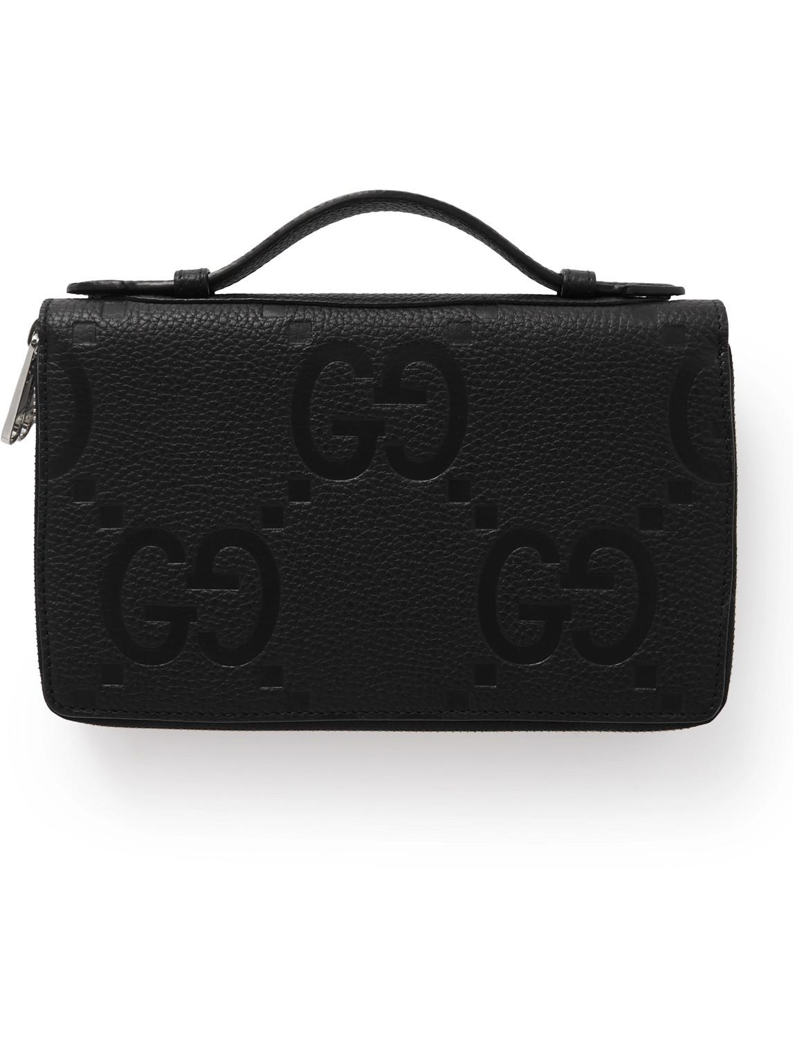 Gucci Monogrammed Fullgrain Leather Travel Wallet in Black for Men Lyst