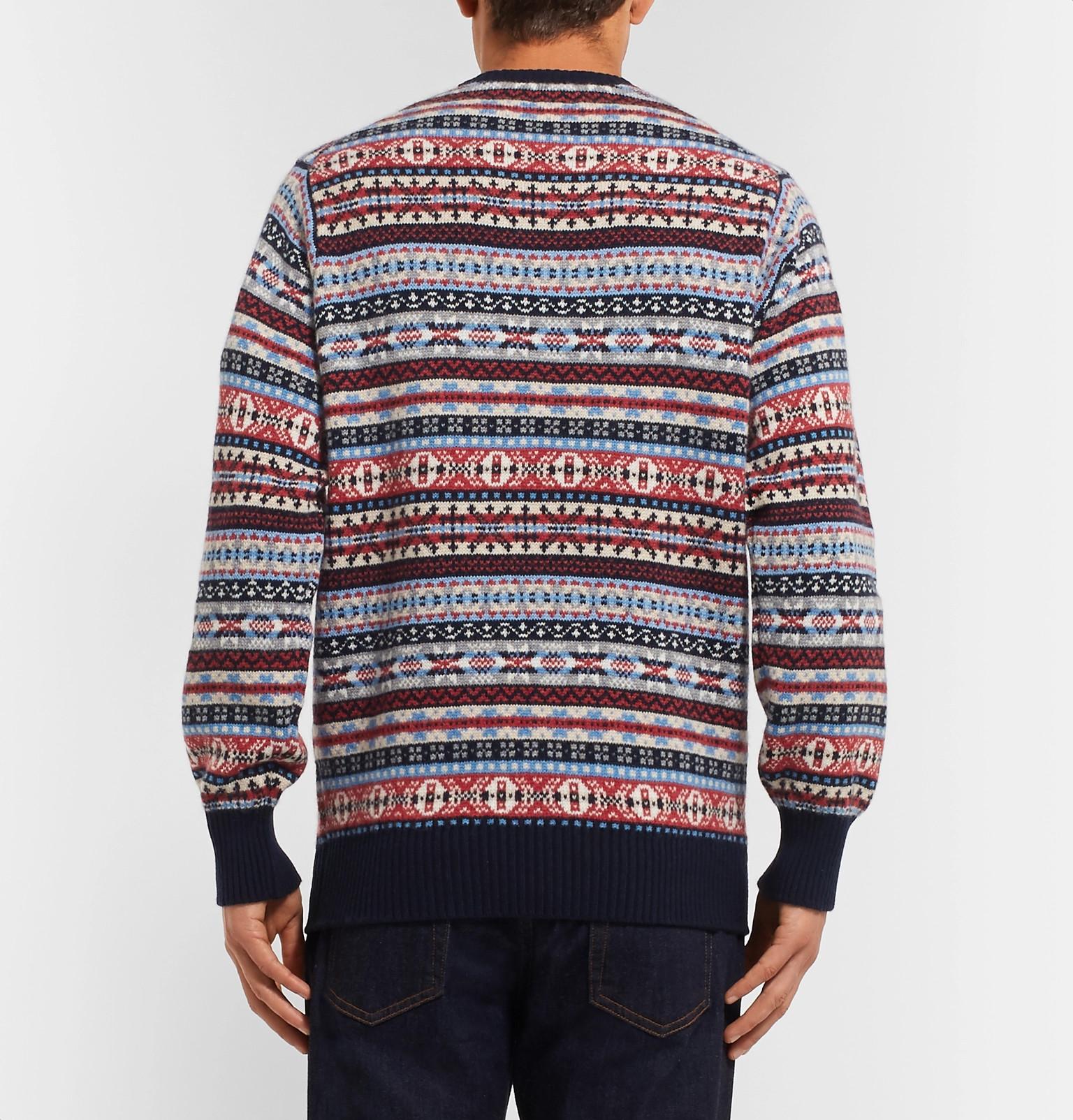 William Lockie Fair Isle Cashmere Sweater in Navy (Blue) for Men - Lyst