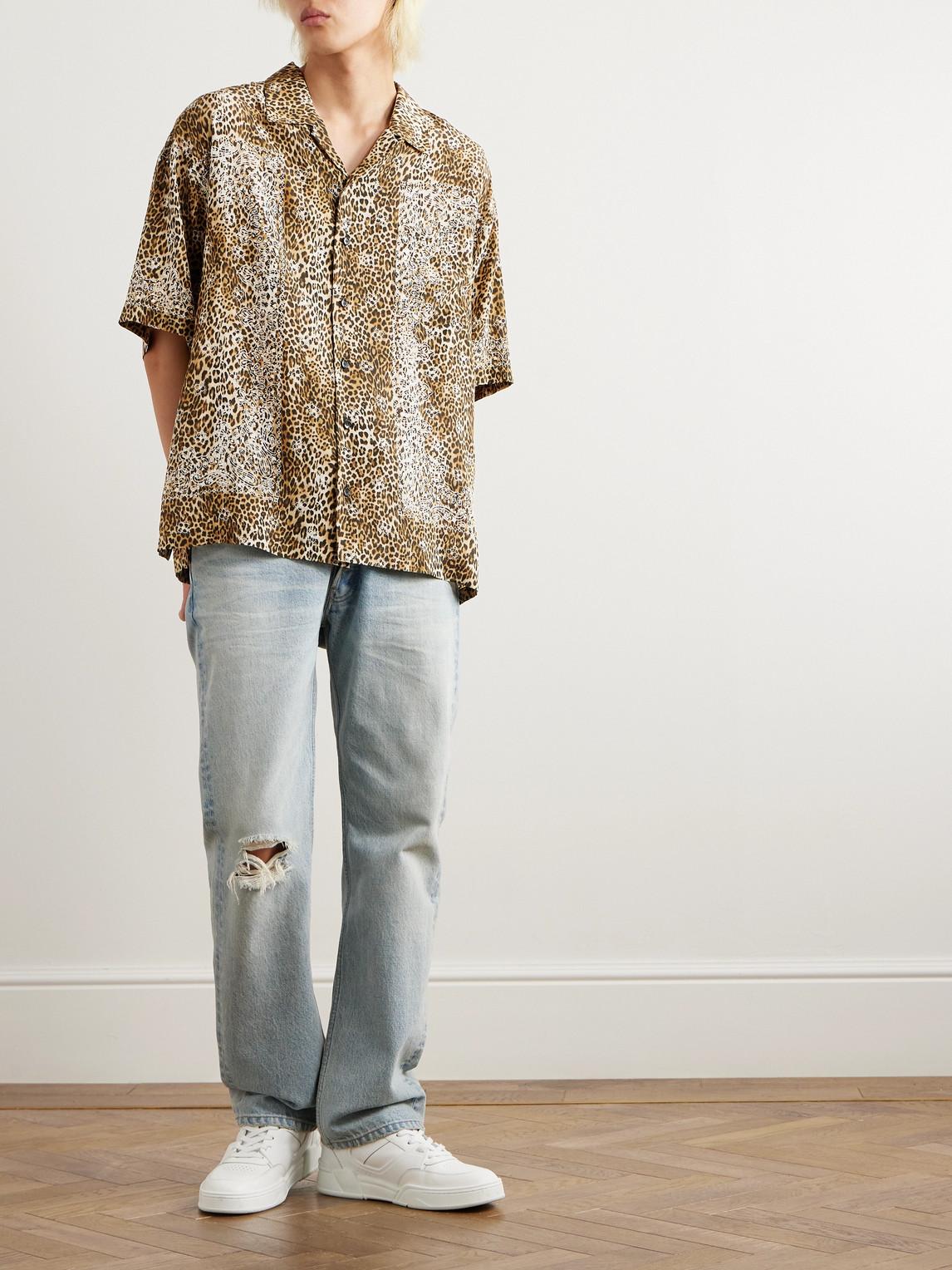 Celine Camp-Collar Bandana And Leopard-Print Silk Shirt in Natural