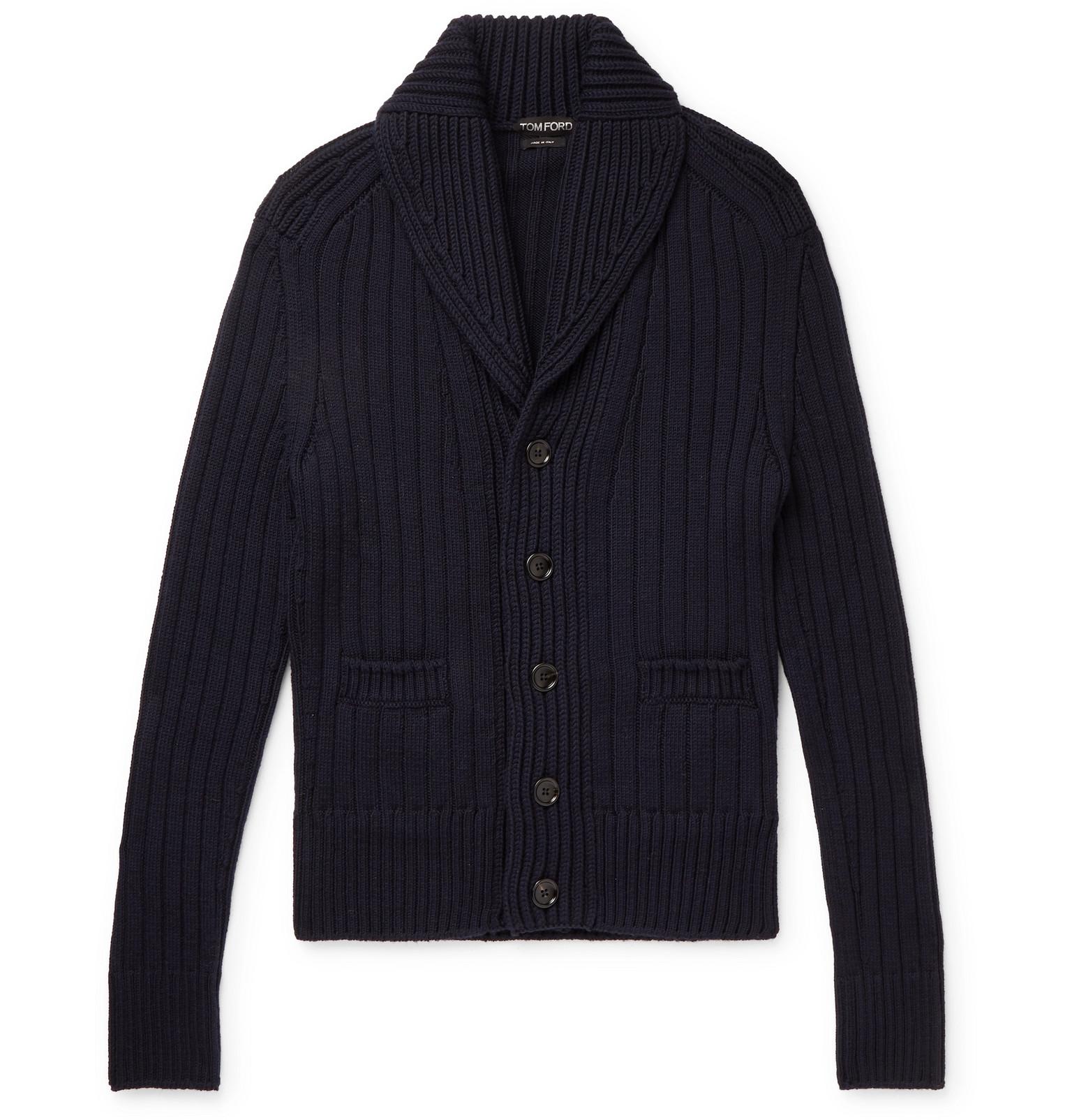 Tom Ford Shawl-collar Ribbed Merino Wool Cardigan in Navy (Blue) for ...
