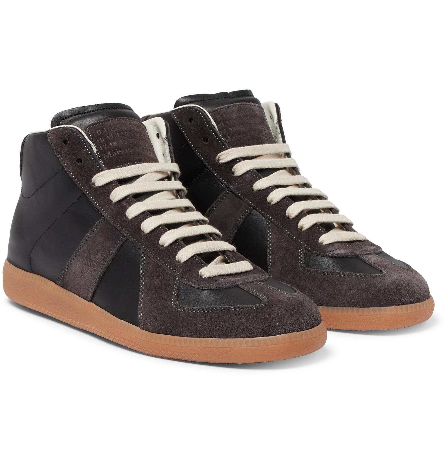 Maison Margiela Replica Leather And Suede High-top Sneakers in Black for  Men | Lyst