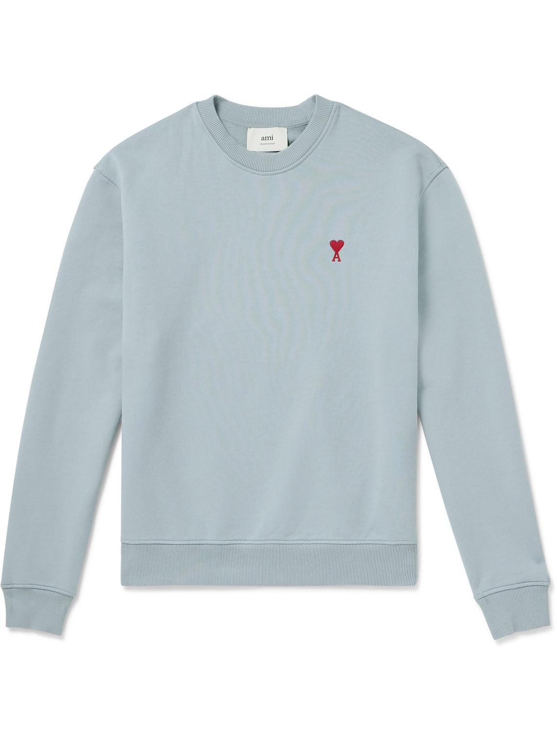 Ami Paris Logo Embroidered Cotton Blend Jersey Sweatshirt in Blue for Men Lyst