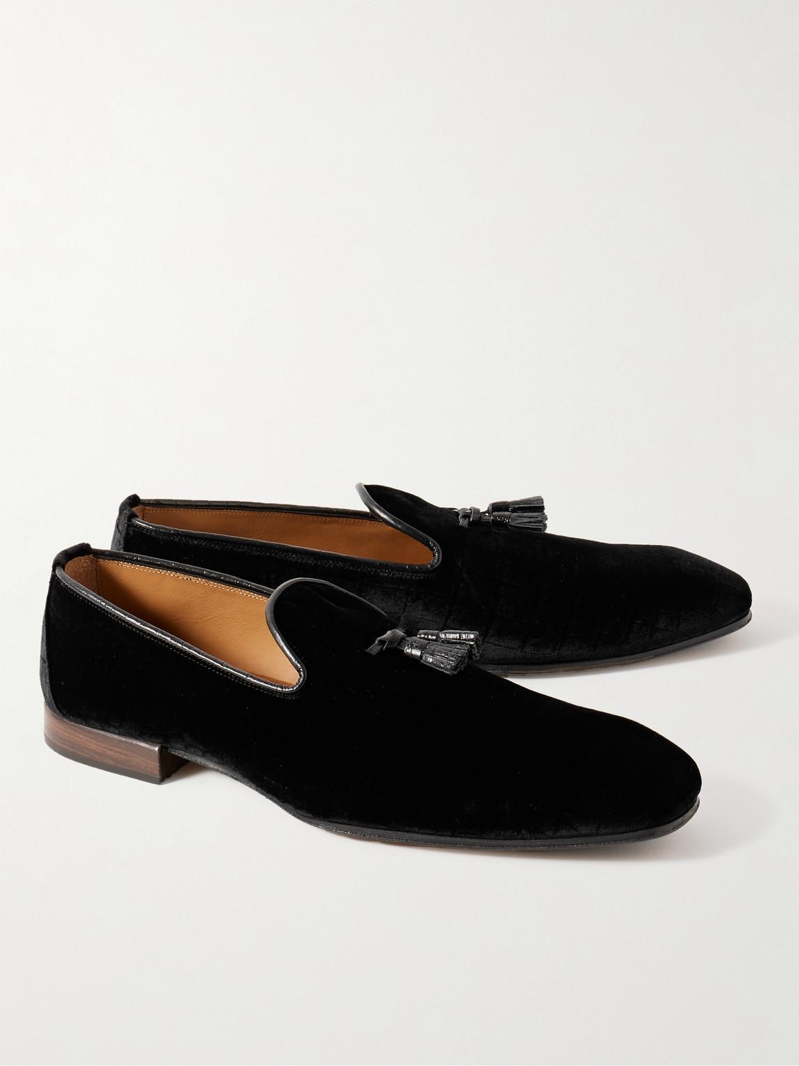 Men's Black Velvet Loafer with Black Tassel