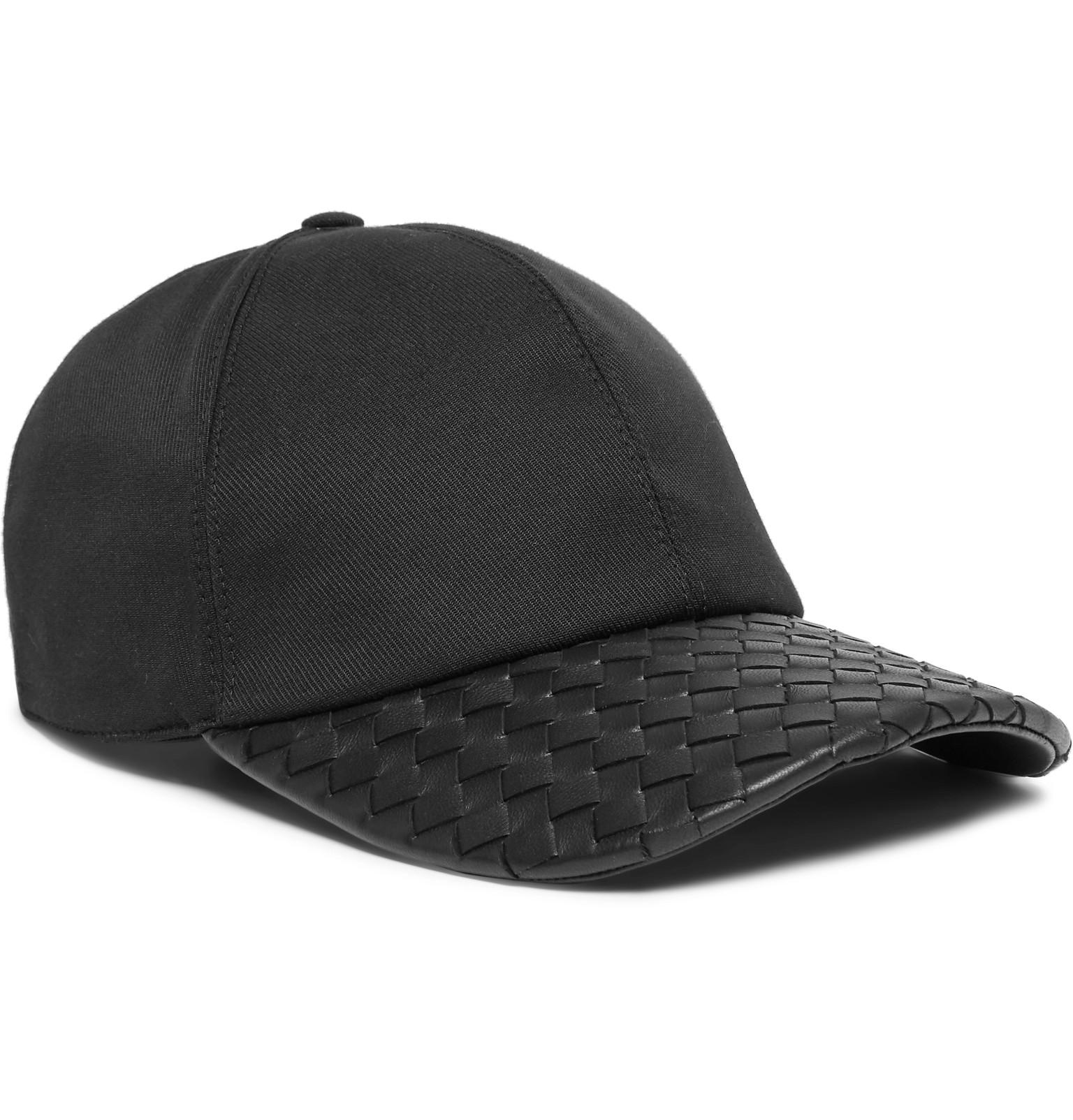Bottega Veneta Cotton-blend Twill And Intrecciato Leather Baseball Cap in  Black for Men | Lyst