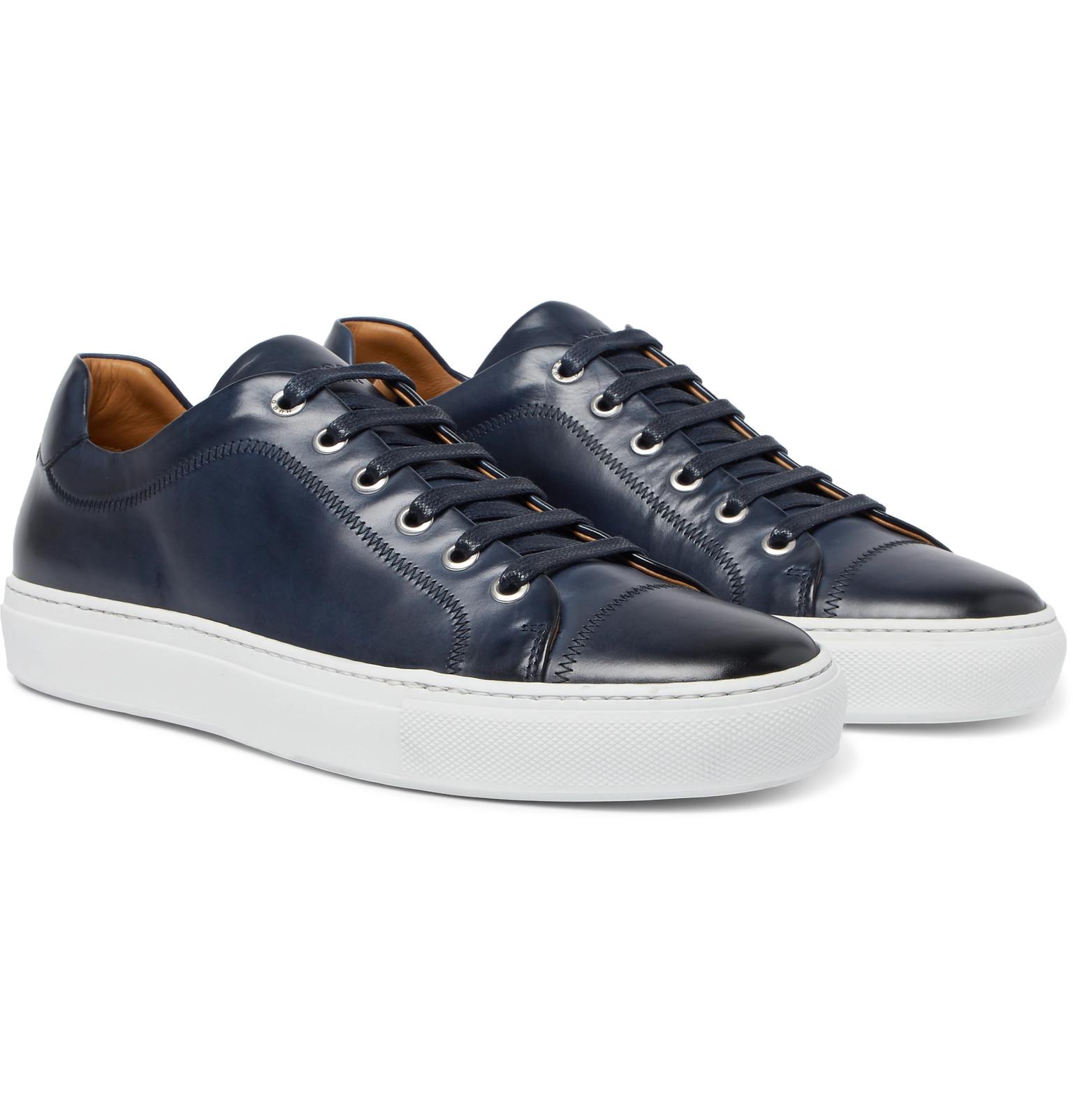 BOSS by HUGO BOSS Mirage Burnished-leather Sneakers in Navy (Blue) for Men  | Lyst