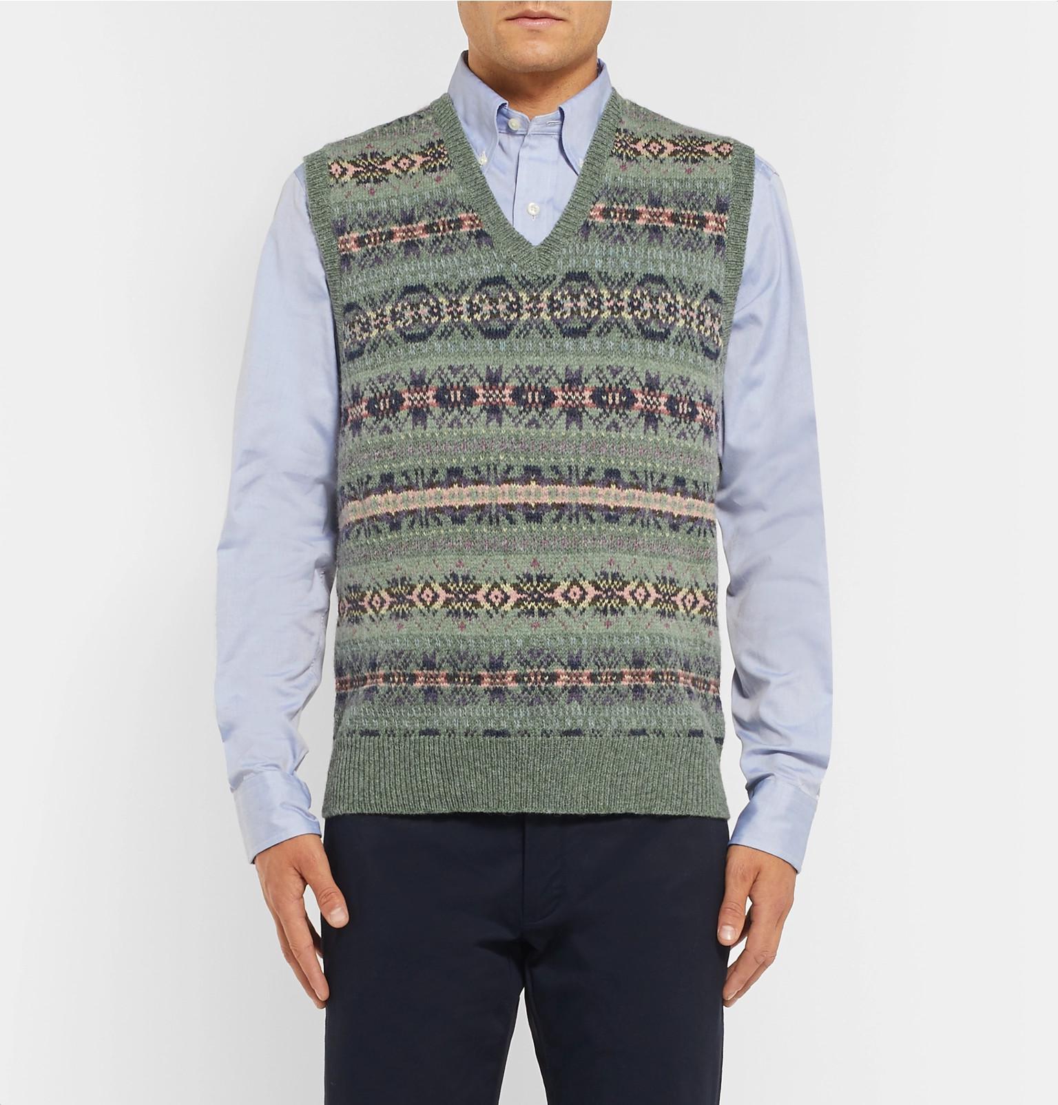 Polo Ralph Lauren Fair Isle Wool-blend Jacquard Sweater Vest in Green ...