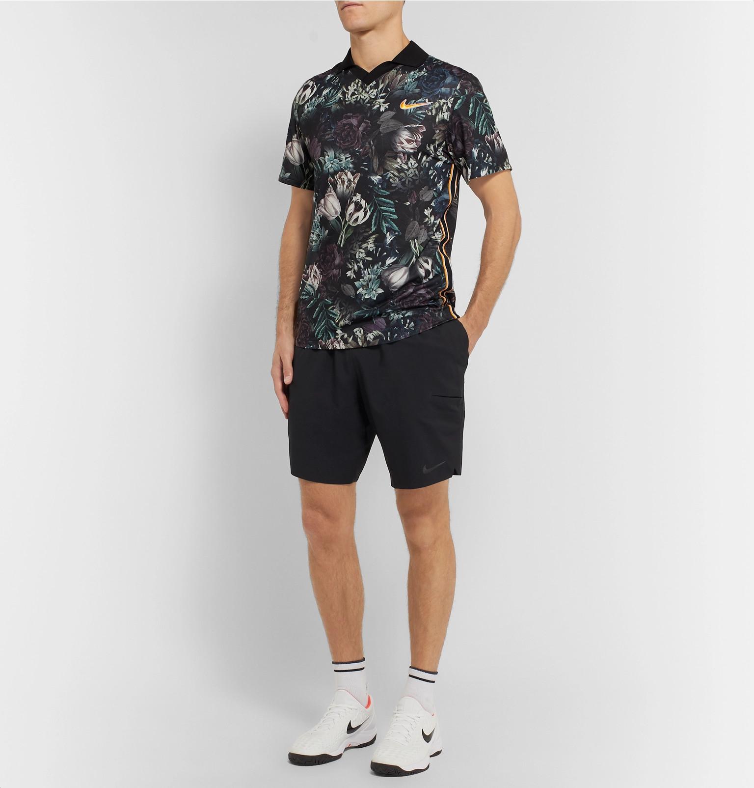 Nike Nikecourt Slam Striped Floral-print Dri-fit Tennis Polo Shirt in Black  for Men | Lyst Canada
