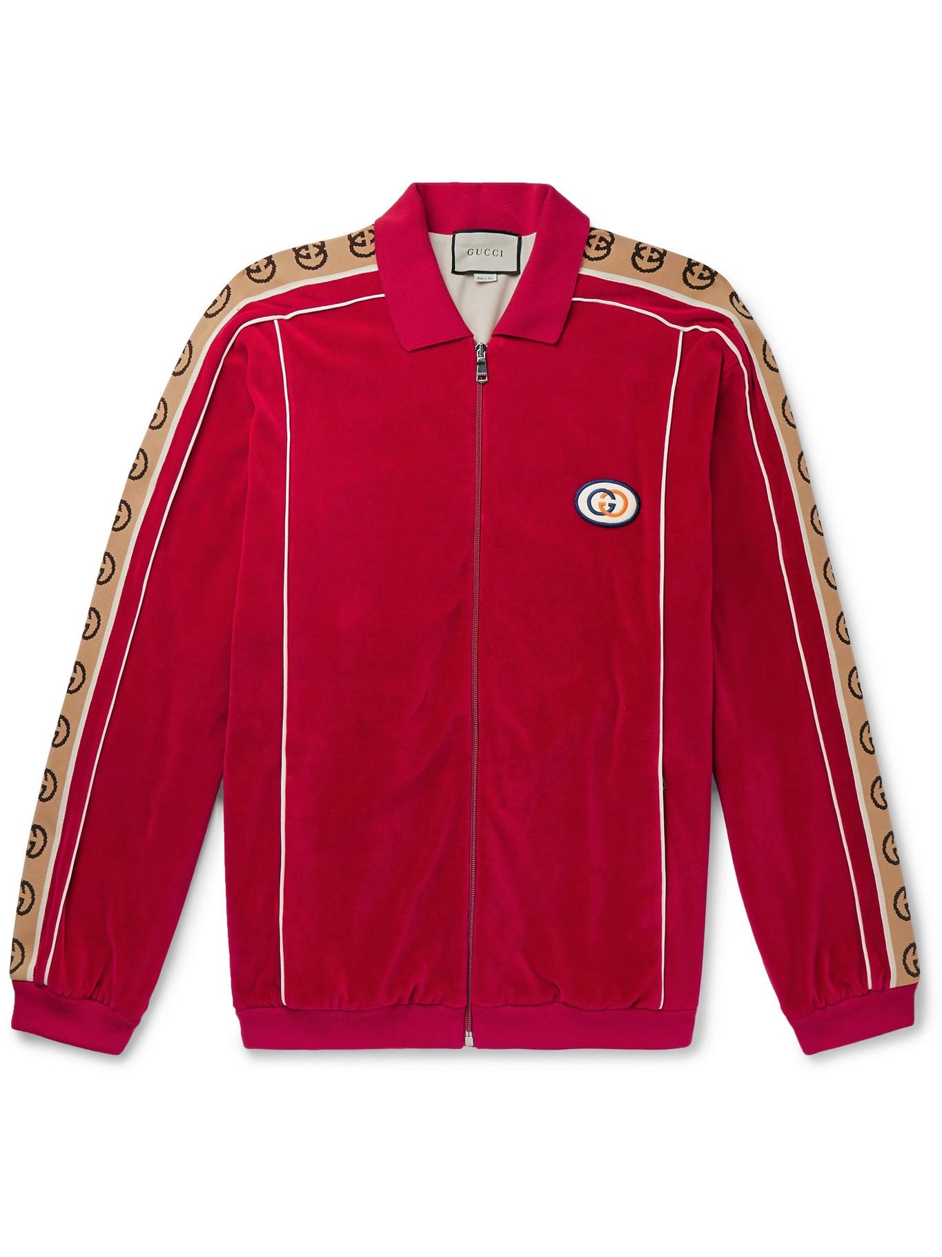 Gucci Velour Taped Oversized Track Jacket in Red for Men | Lyst