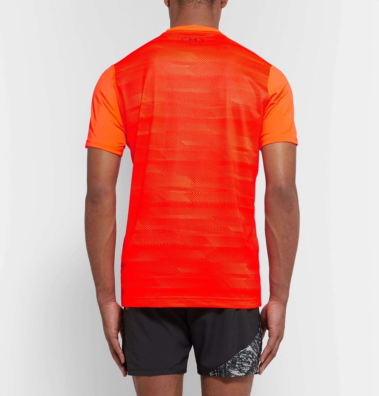 Under Armour Synthetic Raid Mesh-panelled Heatgear T-shirt in Orange ...