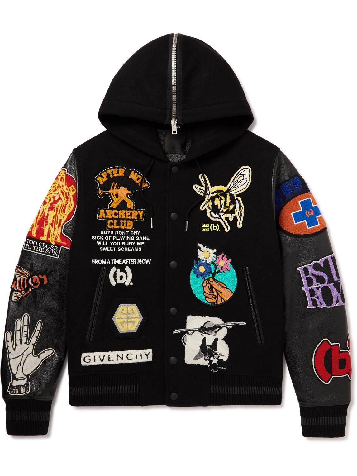 Givenchy Bstroy X Logo Patch Wool-blend Hooded Varsity Jacket in