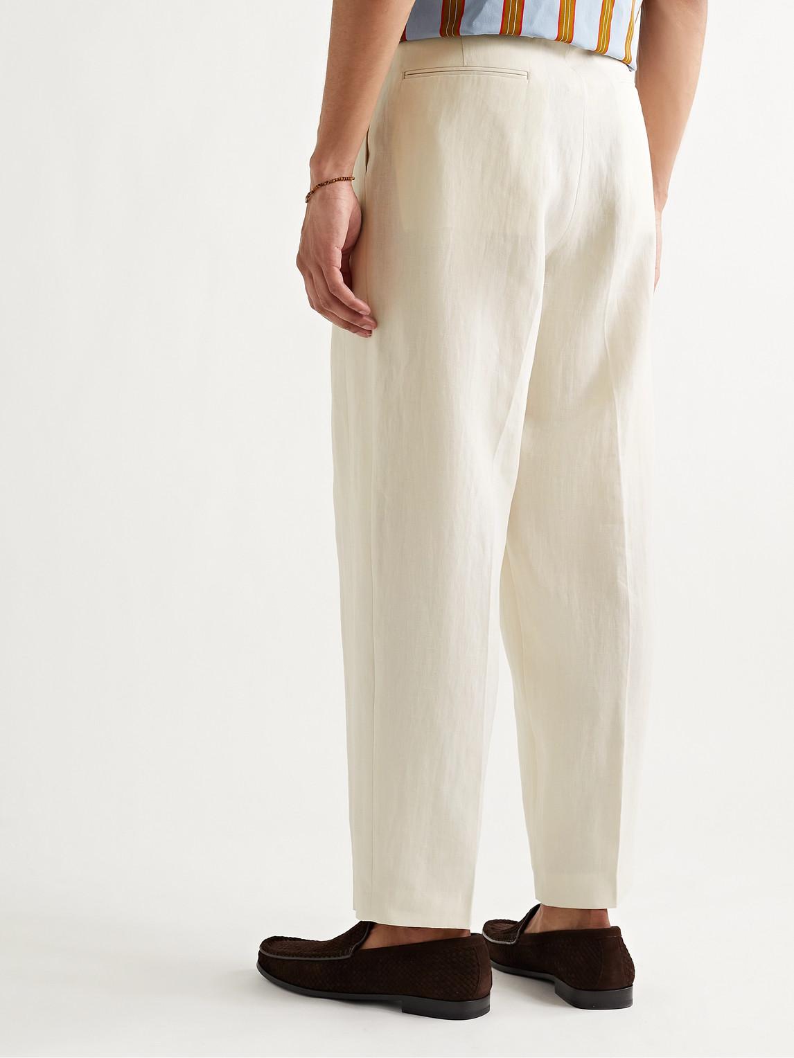 Wide-leg Pleated Linen Trousers 