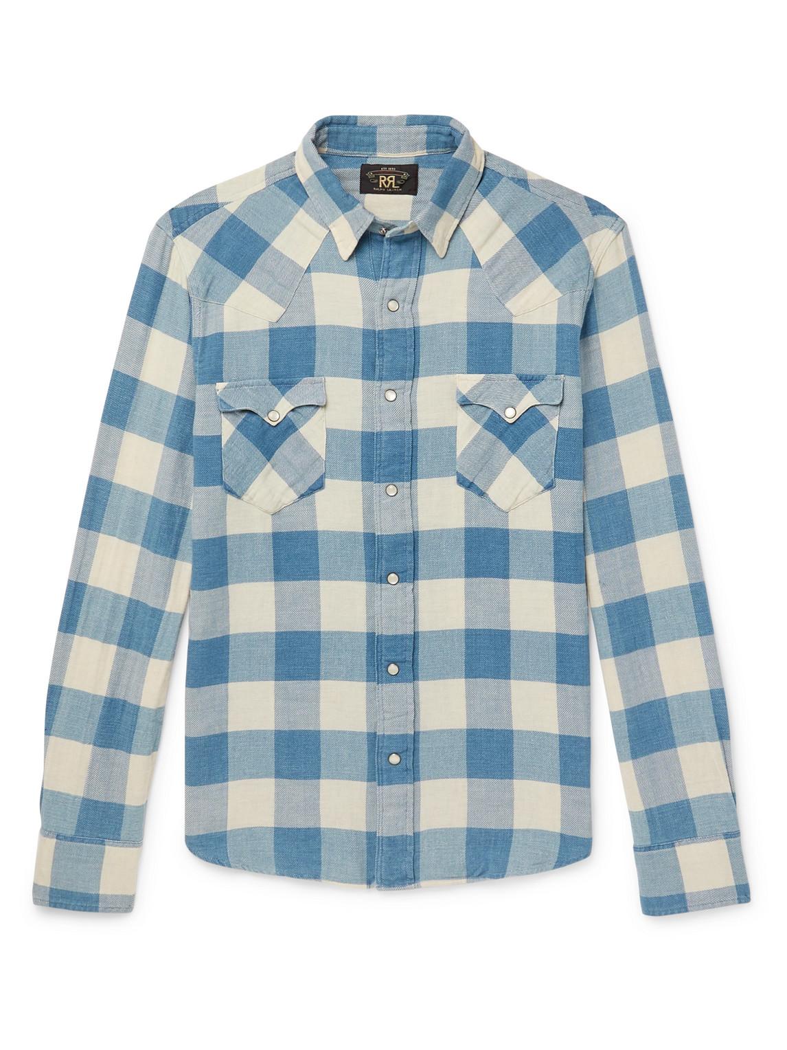 RRL Buffalo-checked Cotton And Linen-blend Flannel Shirt in Blue