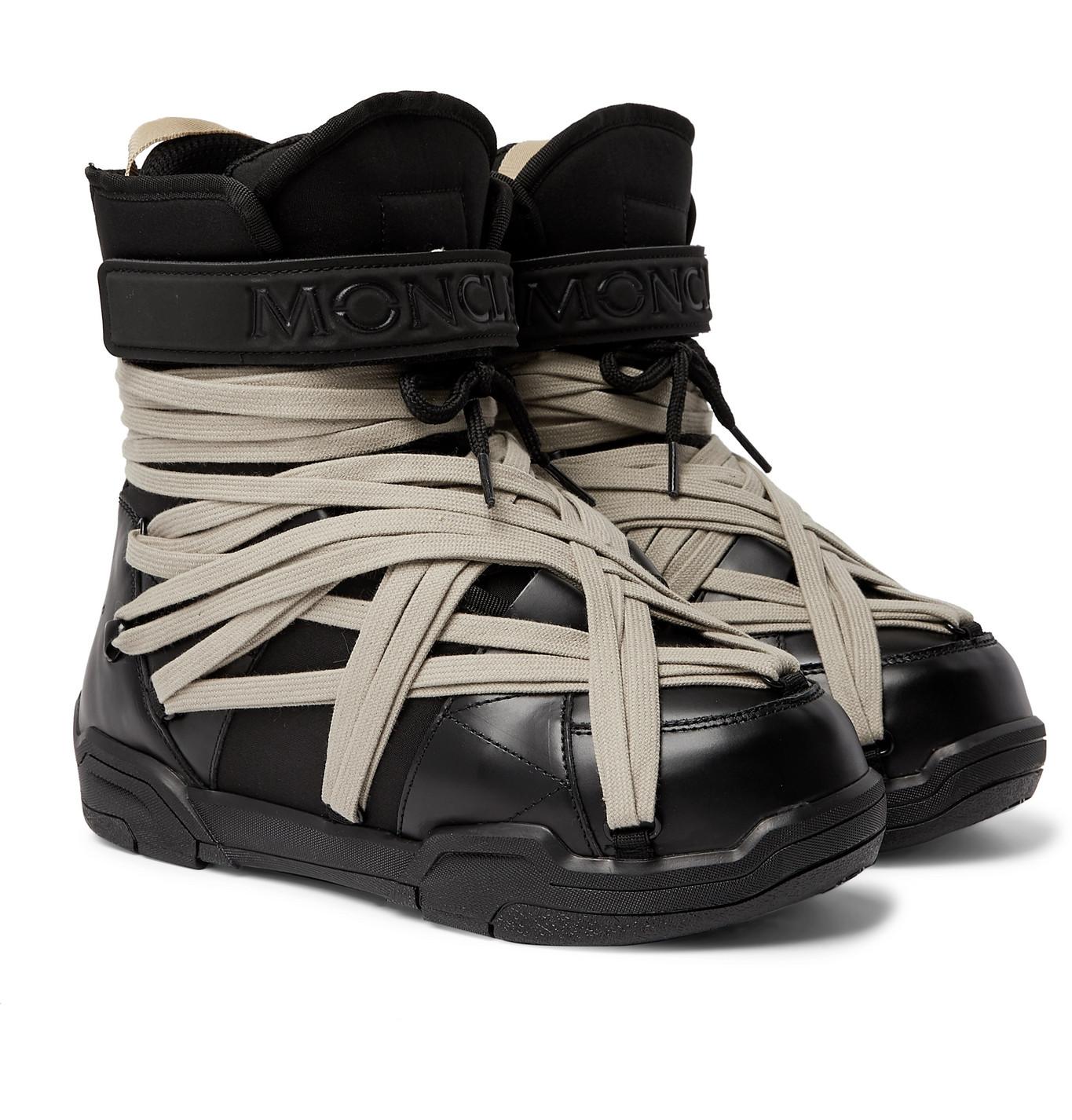 Rick Owens Moncler Amber Canvas-trimmed Leather Snow Boots in Black for