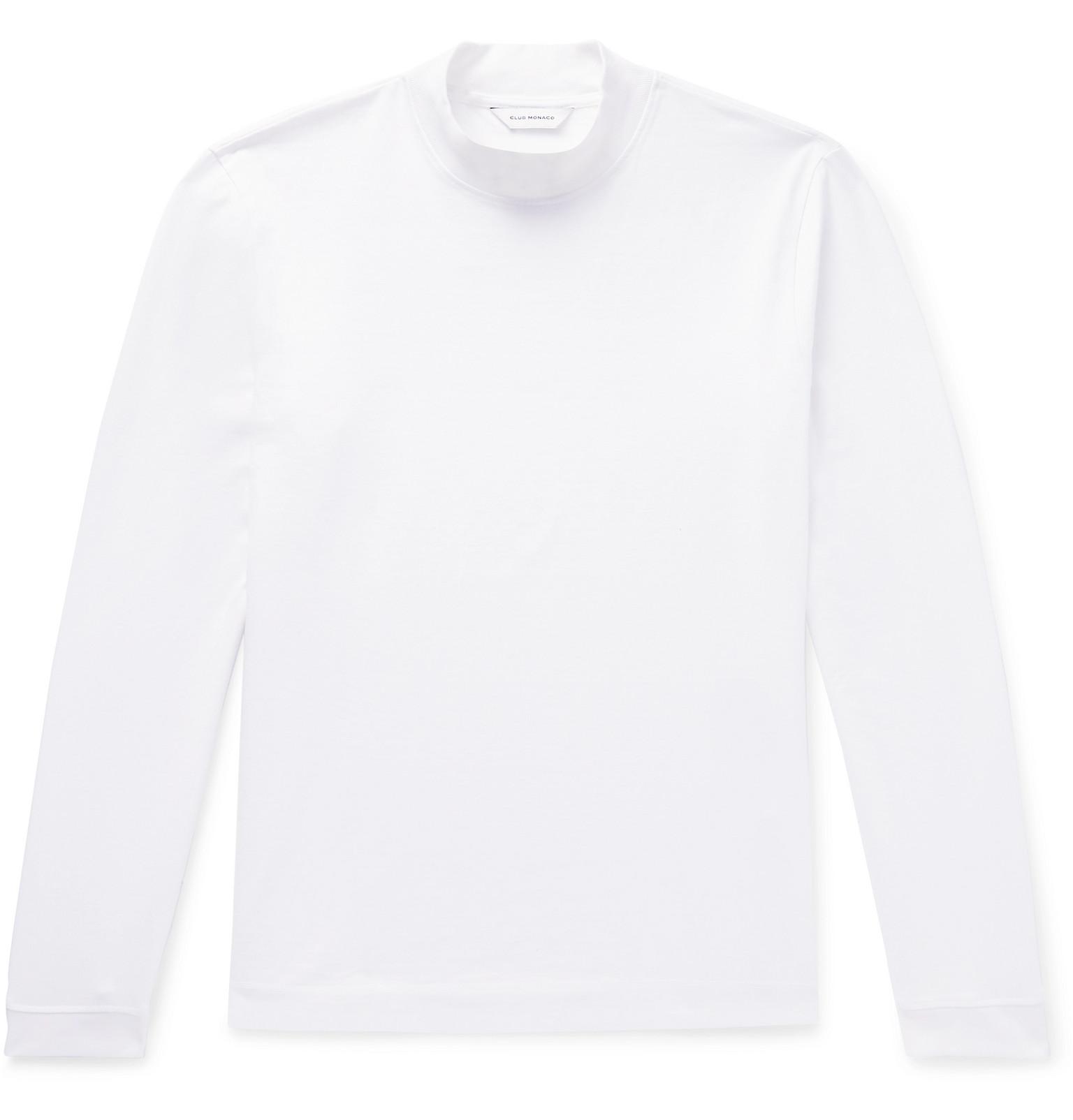 Download Club Monaco Cotton-jersey Mock Neck T-shirt in White for ...