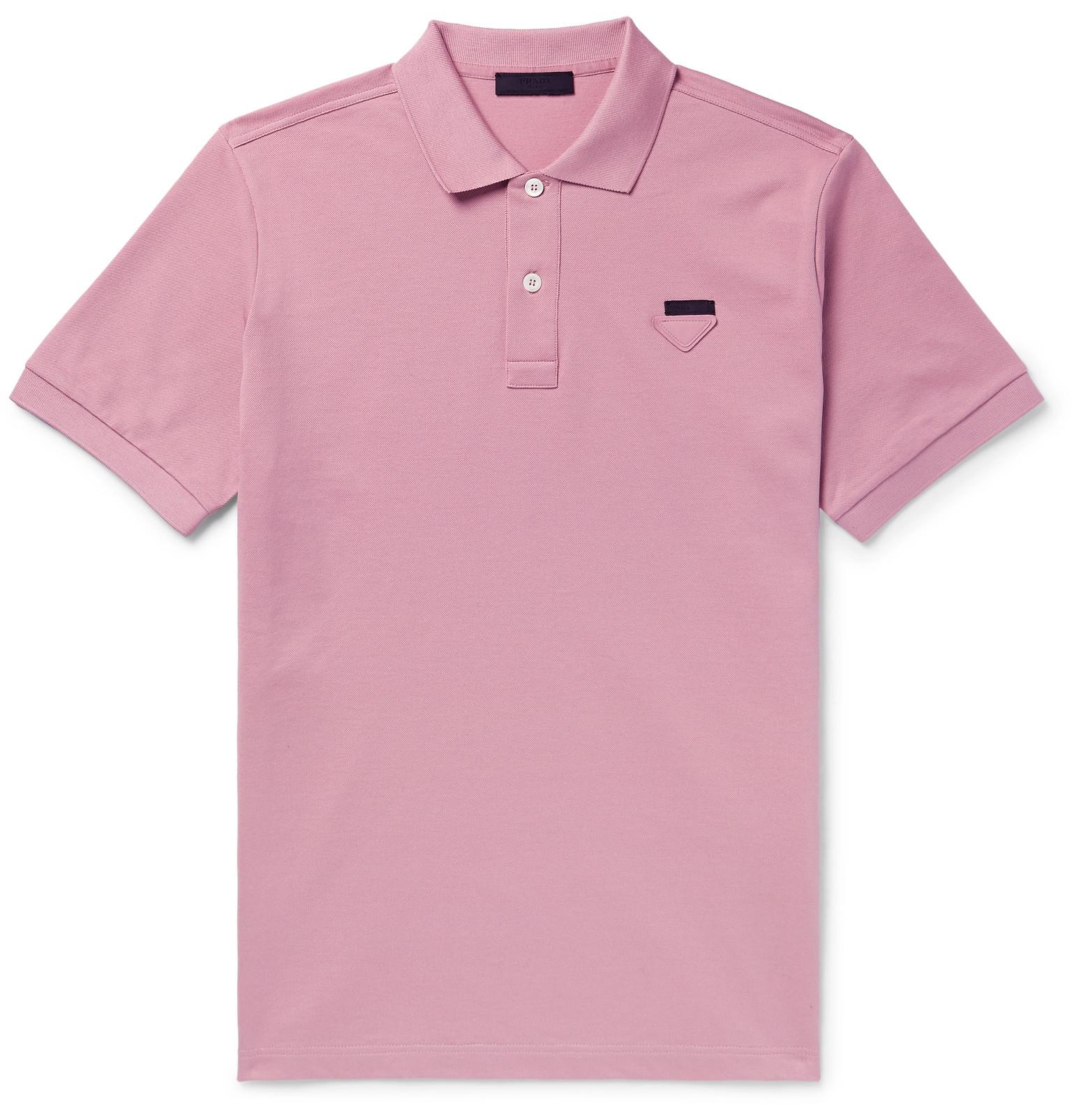 Prada Logo Patch Polo Shirt in Pink for Men | Lyst