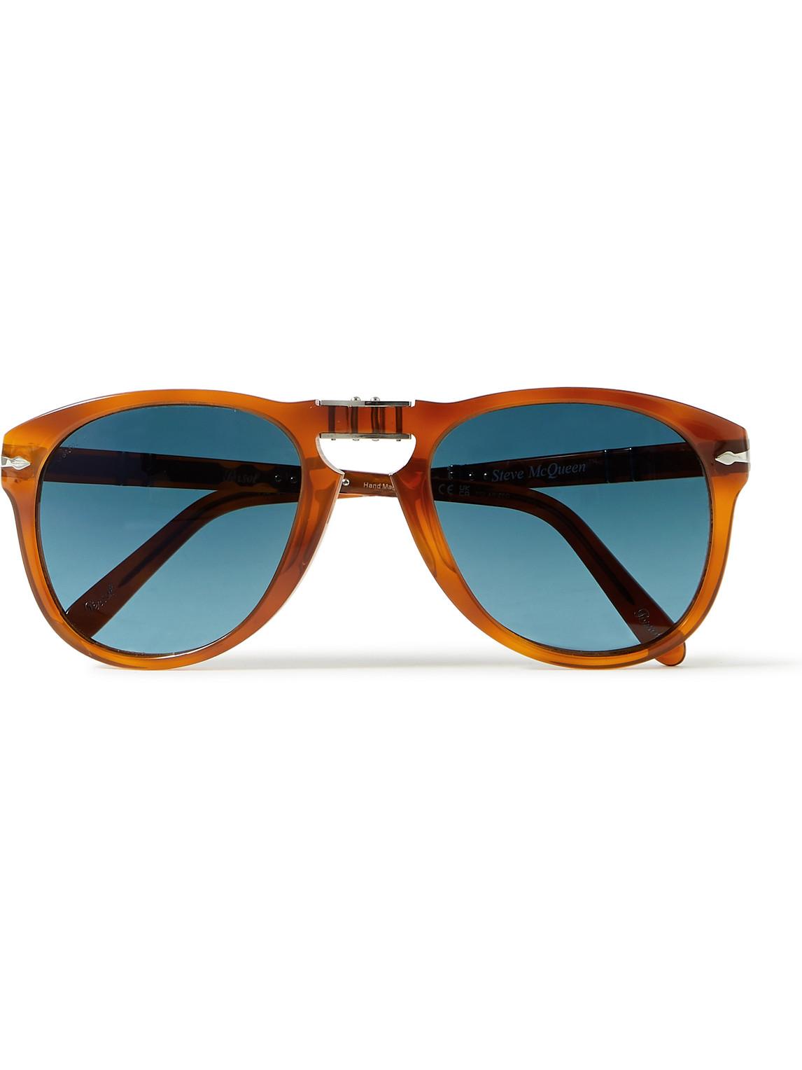 Persol Round Frame Folding Acetate Sunglasses In Blue For Men Lyst