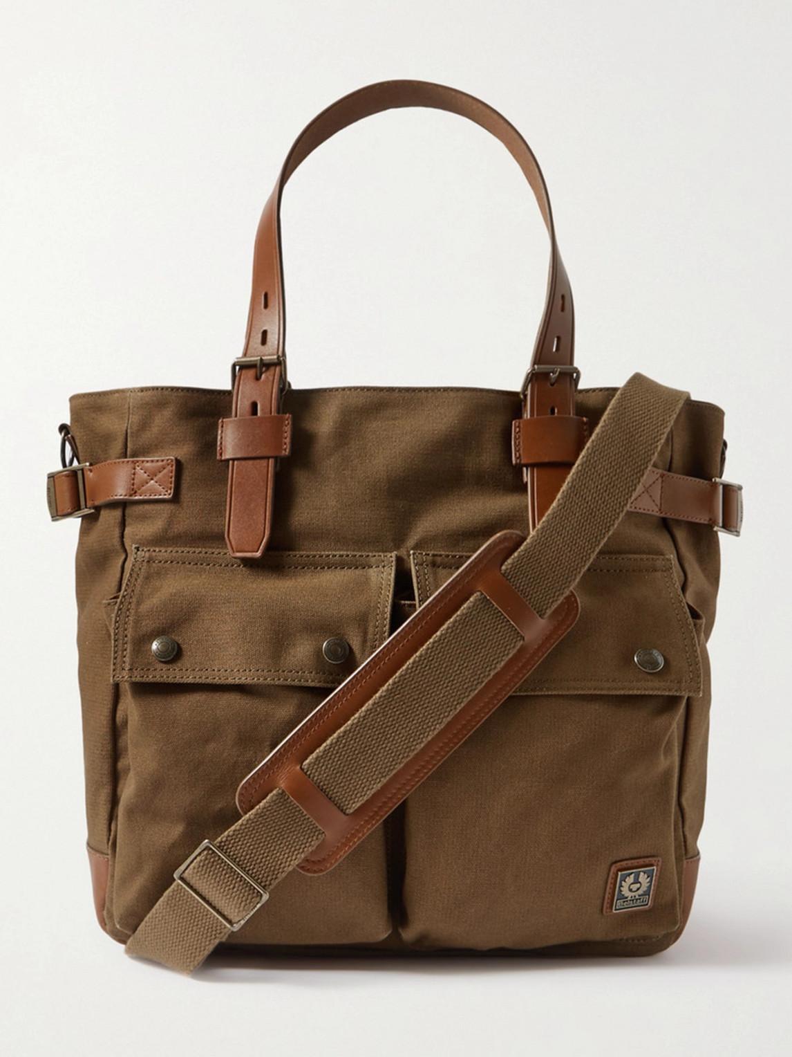 Belstaff Touring Leather-trimmed Canvas Tote Bag in Brown for Men | Lyst
