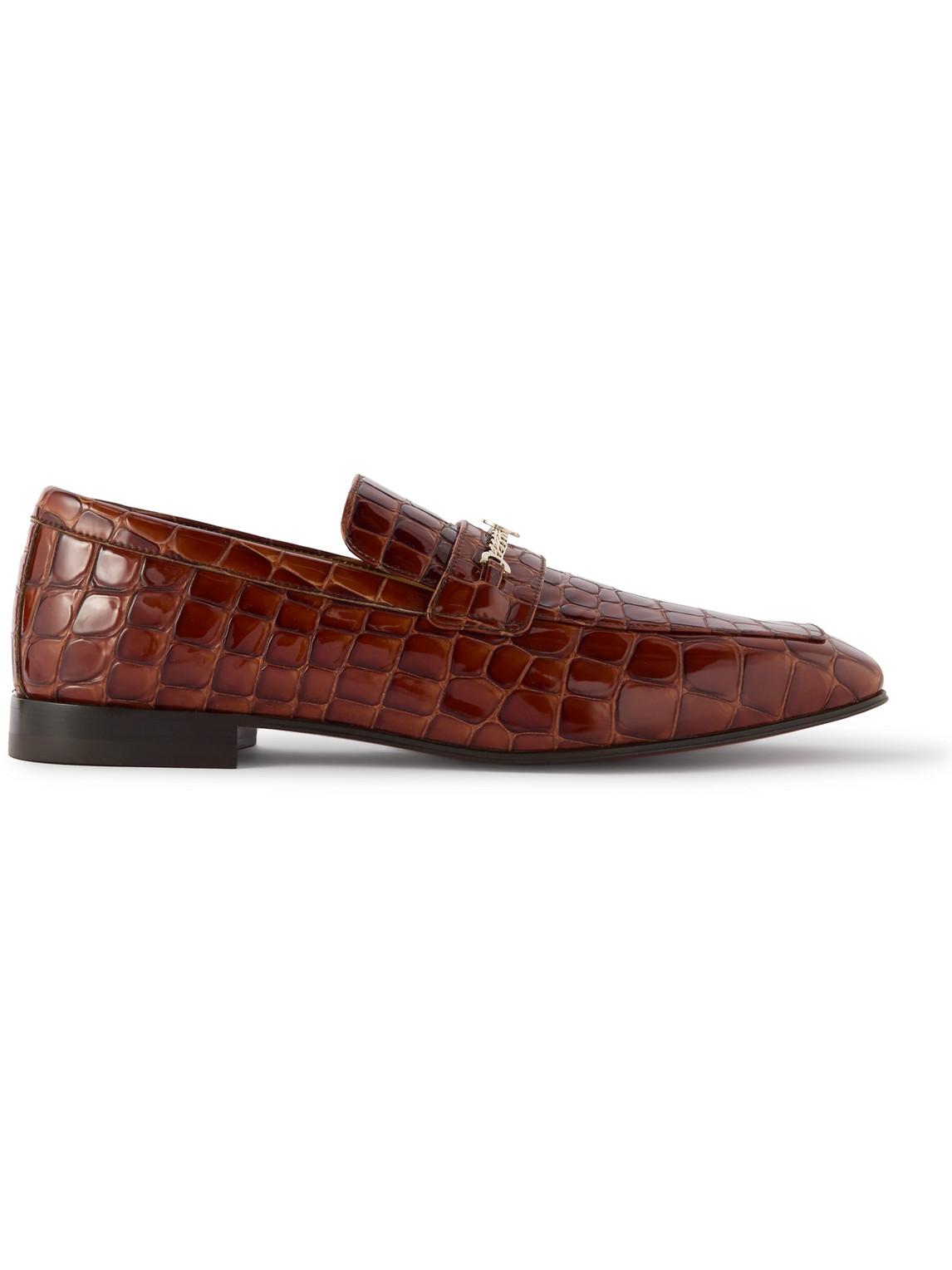 Christian Louboutin Embellished Croc-effect Patent-leather Loafers in ...