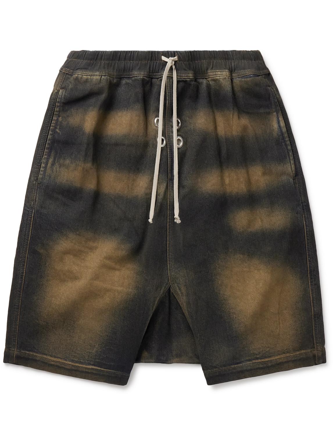 Rick Owens DRKSHDW Pods Eyelet-embellished Distressed Denim Shorts