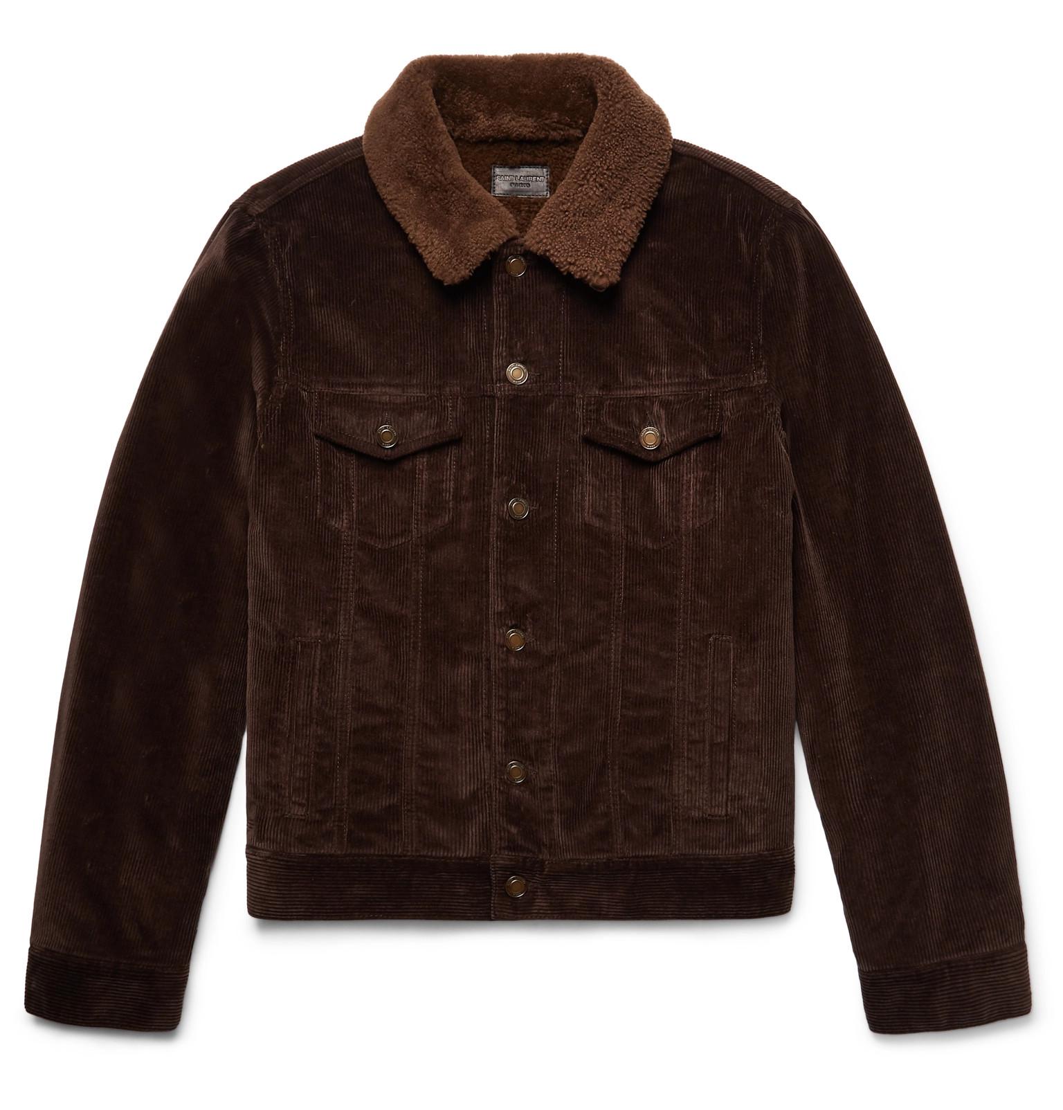Saint Laurent Shearling-lined Cotton-corduroy Trucker Jacket in Brown ...