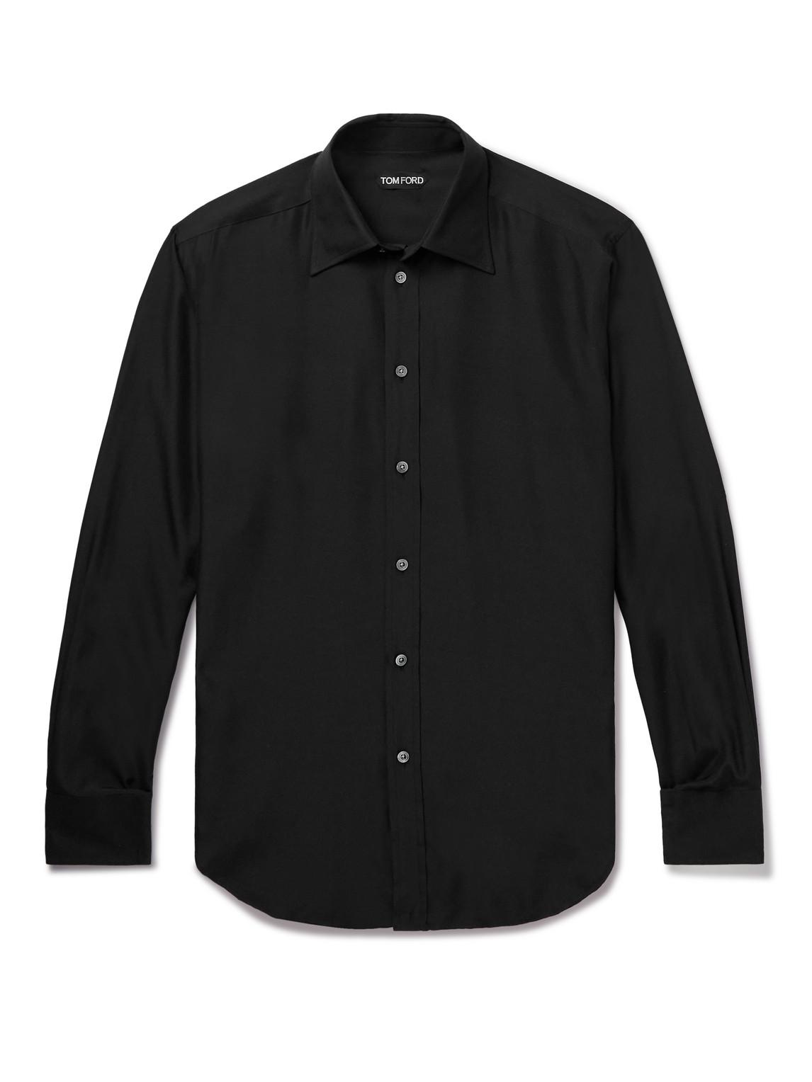 Tom Ford Cutaway-collar Silk-blend Shirt in Black for Men | Lyst