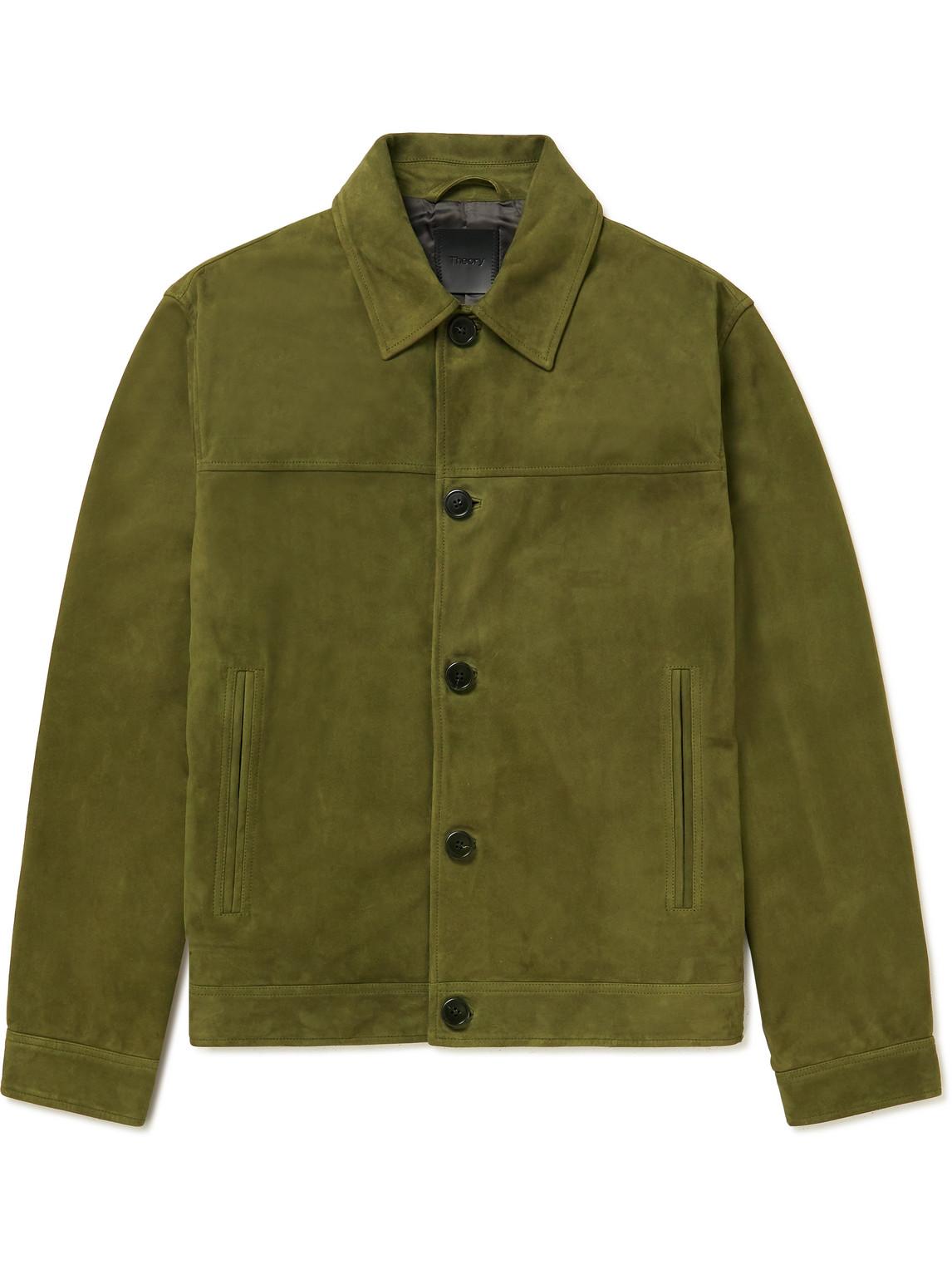 Theory Suede Trucker Jacket in Green for Men | Lyst