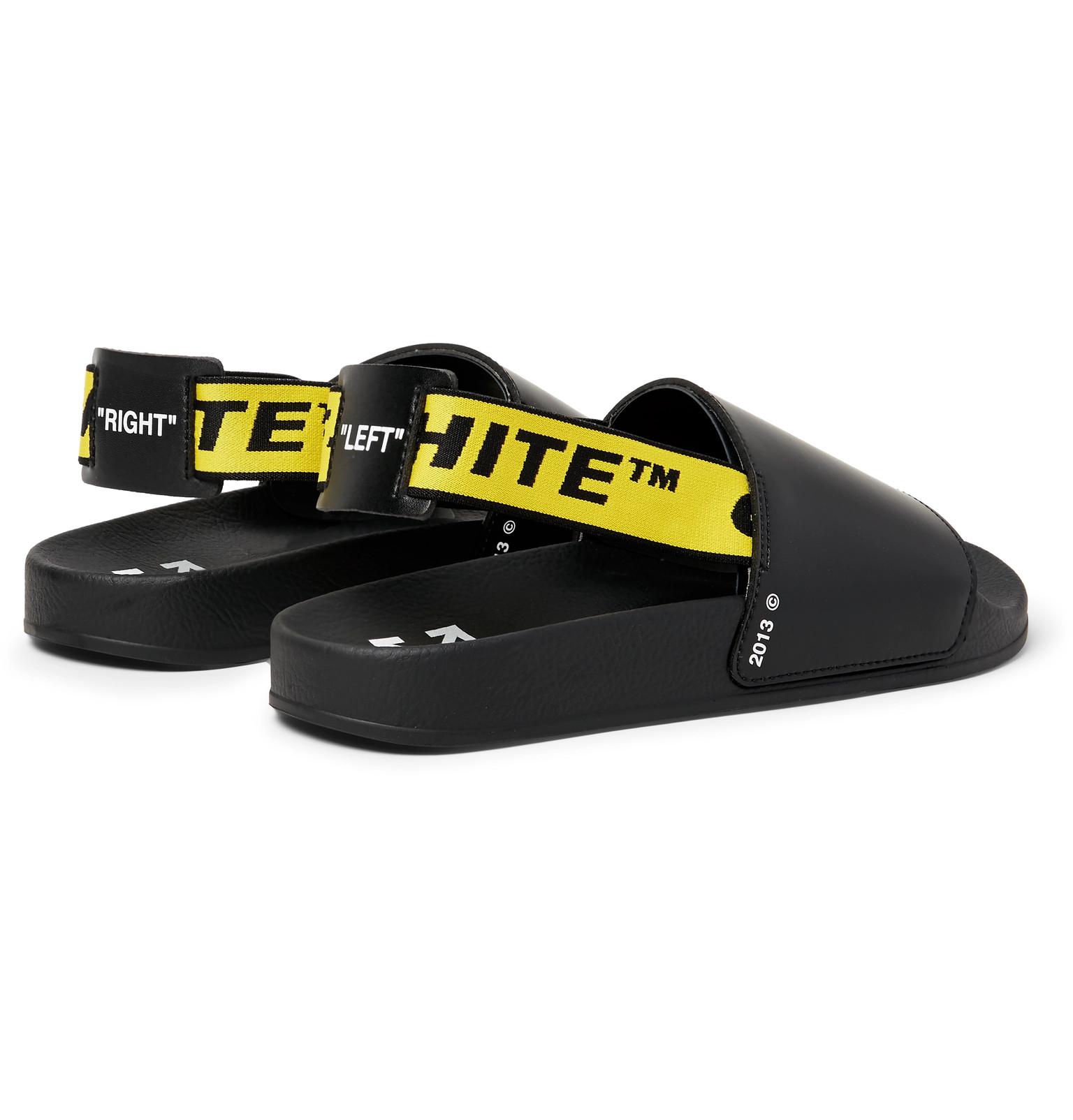 Off-White c/o Virgil Abloh Leather Industrial Back Strap Slides in Off-White c/o Virgil Abloh Leather Industrial Back Strap Slides in