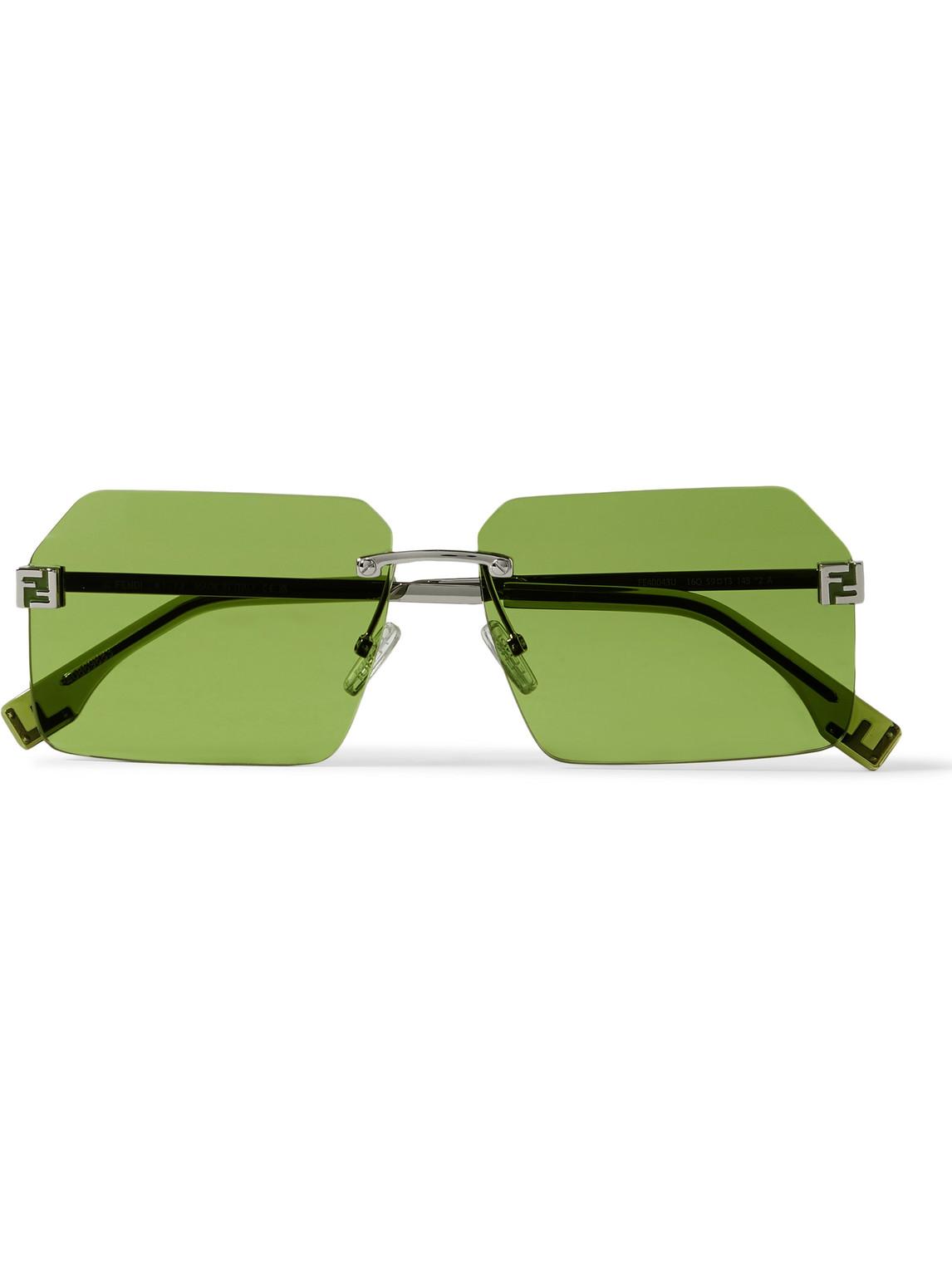 green rimless sunglasses