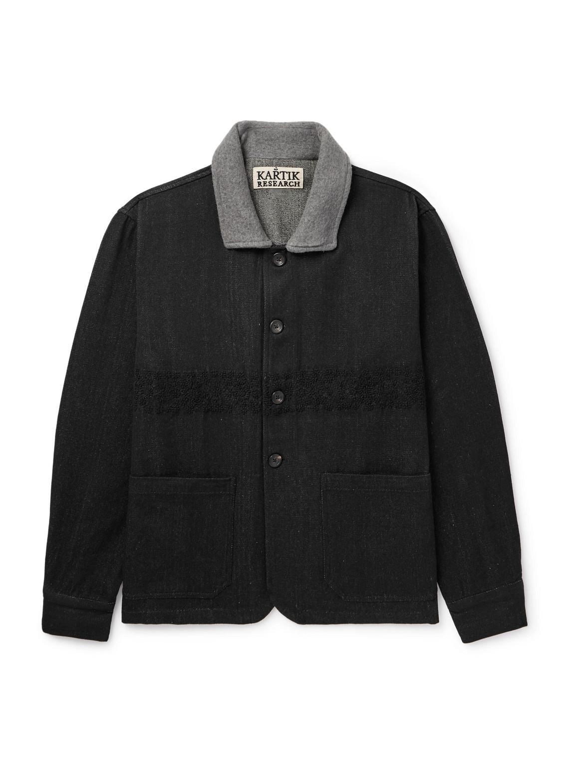 Kartik Research Embroidered Felt-trimmed Denim Jacket in Black for